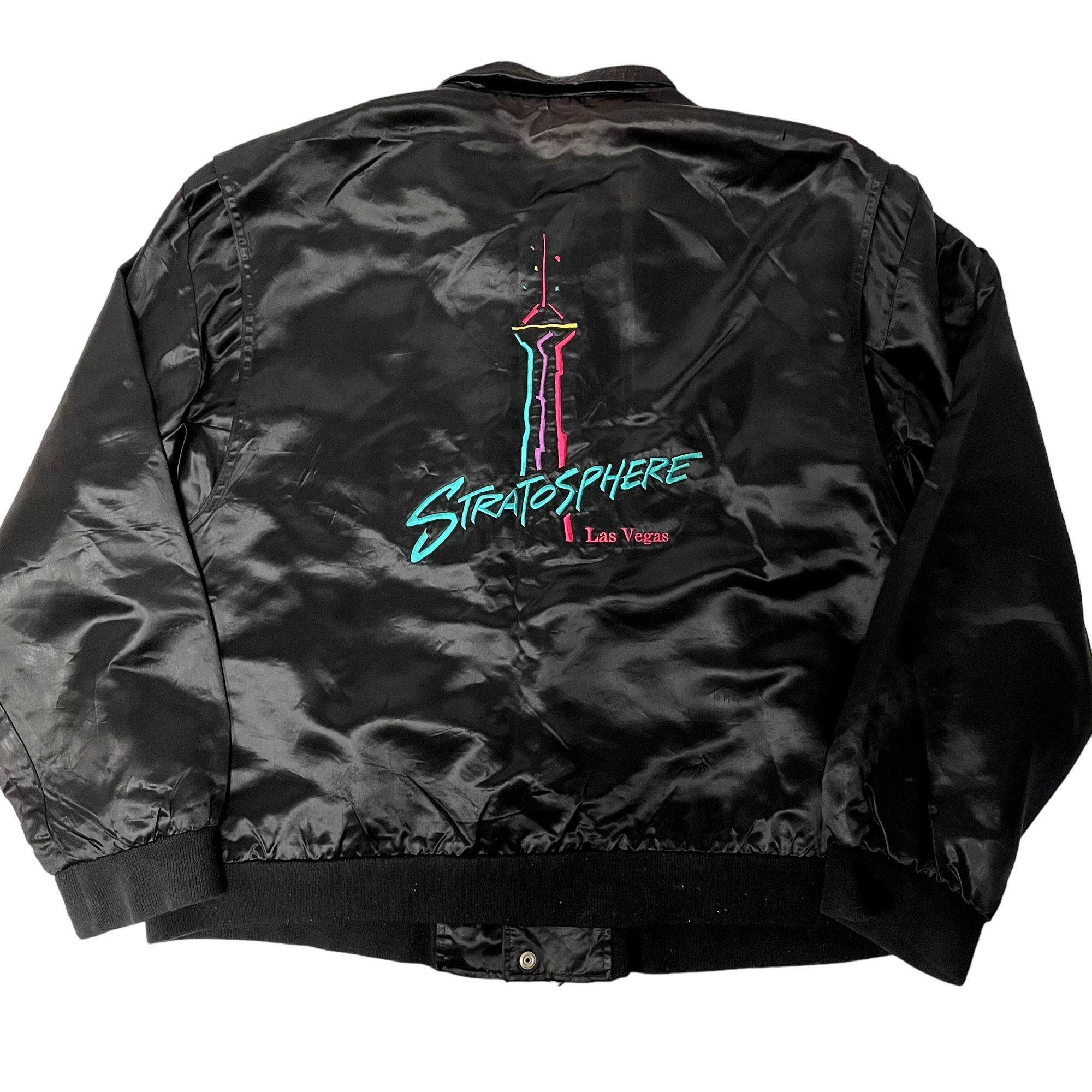 Image of Unkwn 80's Stratosphere Las Vegas Shiny Black Neon Casino Bomber, Men's (Size 2XL)