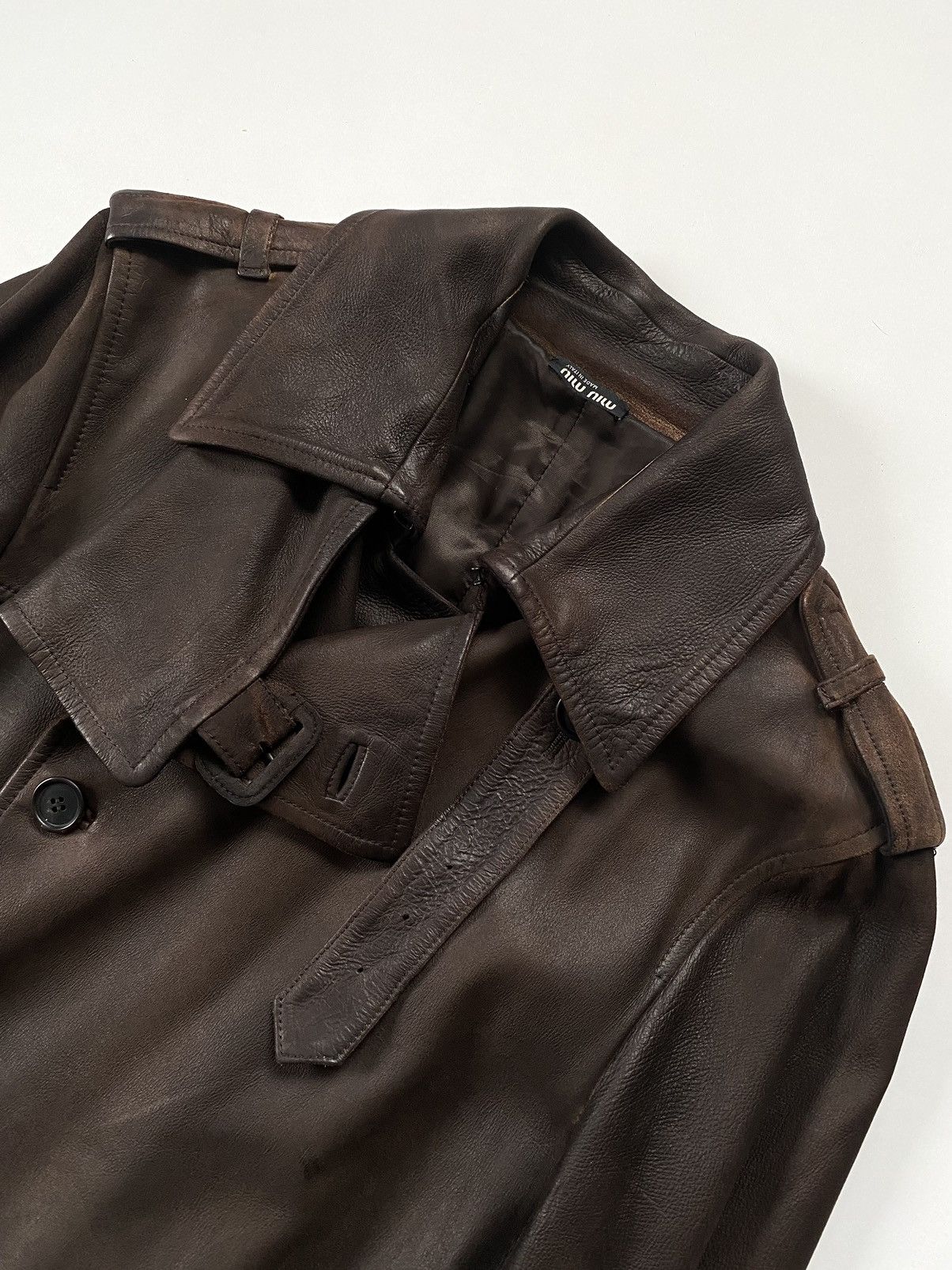 Miu Miu 🔥Archive Miu Miu FW2006 Hand Dyed Leather Trench Coat Brown Size M / US 6-8 / IT 42-44 - 10 Thumbnail