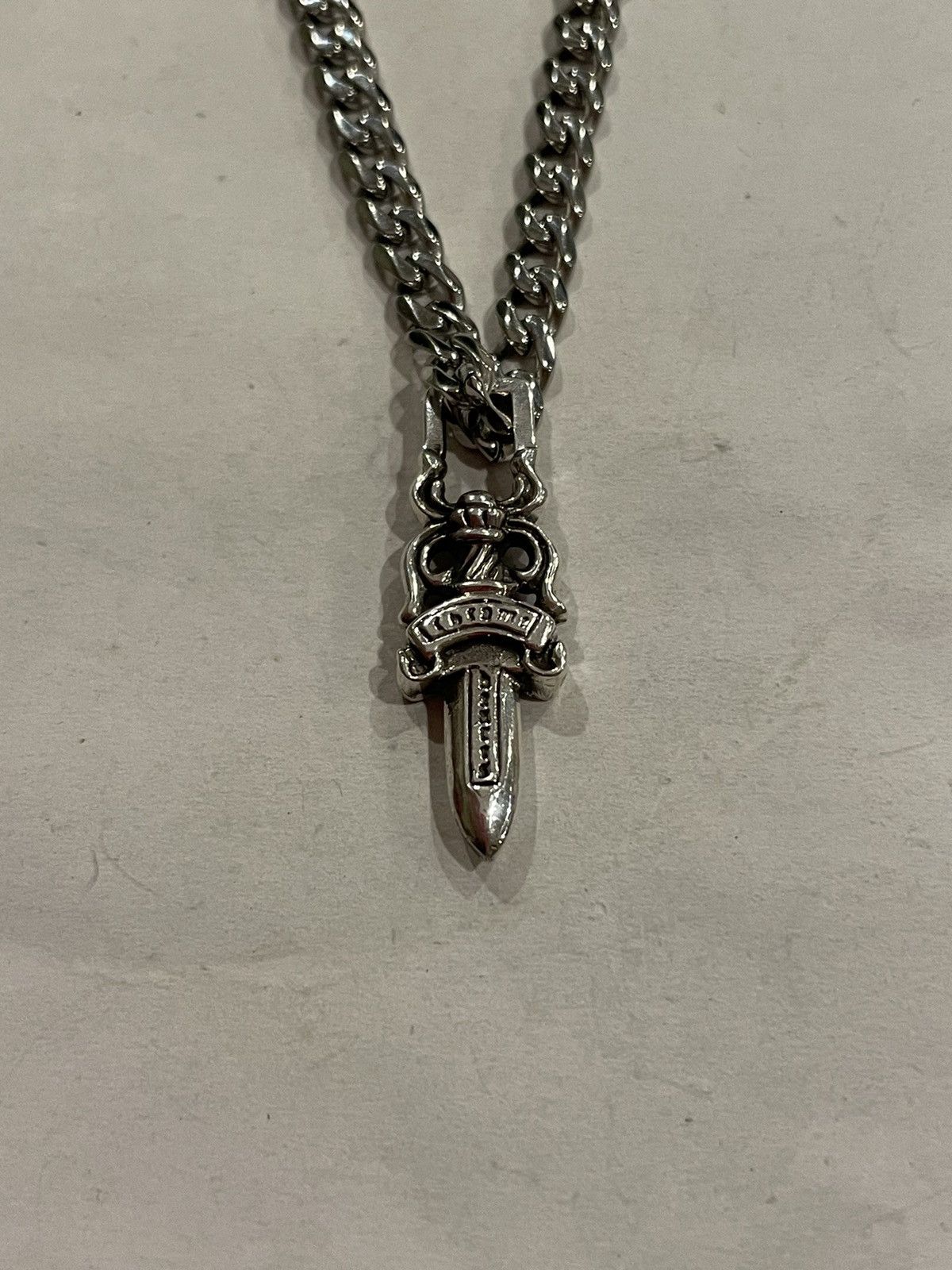 Chrome Hearts Chrome Hearts Dagger Pendant Silver Cuban Chain Necklace ...