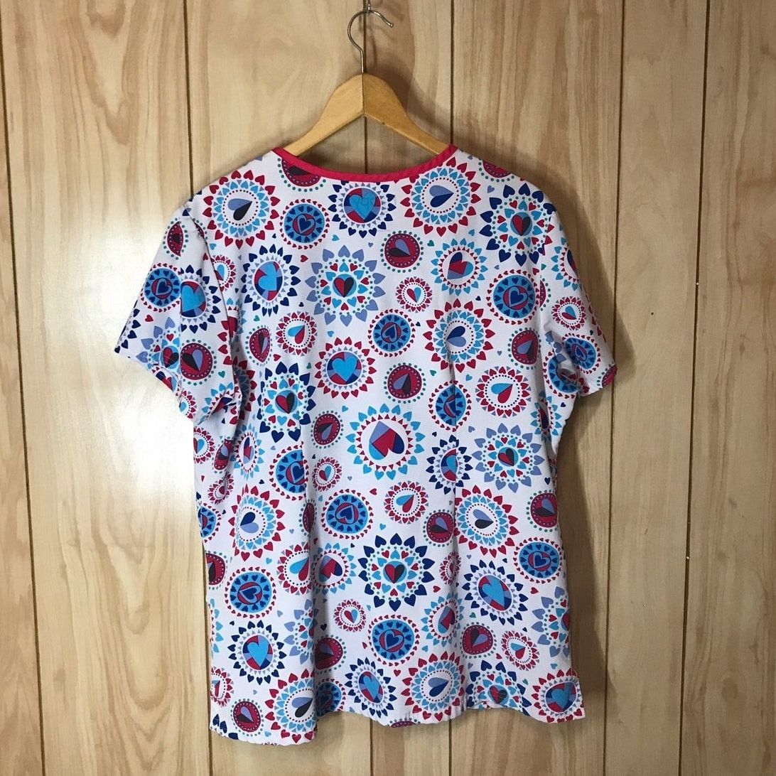 Other Happy Scrubs Heart Theme V-Neck Short Sleeve Top L Size L / US 10 / IT 46 - 2 Thumbnail