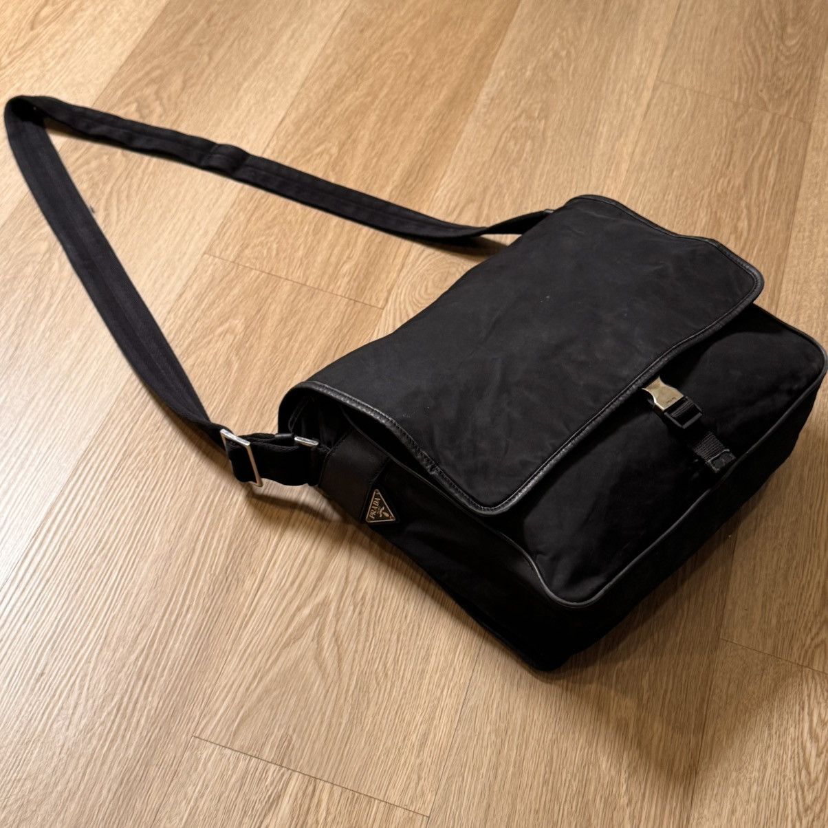 Large Vintage Prada Black Sling Messenger Crossbody Bag, Men's