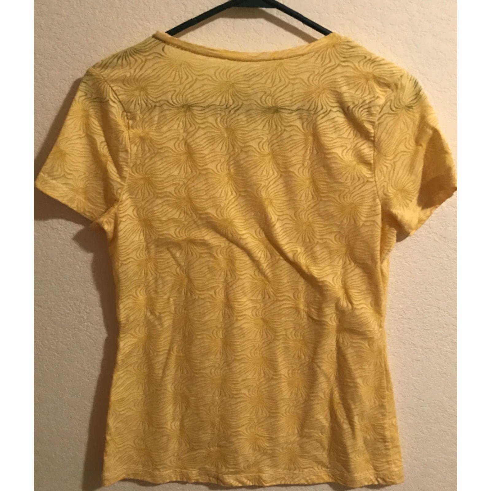 Vintage Danskin Now Yellow Woman’s Top Shirt M (8-10) Short Sleeve Round Neck Sheer Swirl B540 Womens Size M / US 6-8 / IT 42-44 - 2 Thumbnail
