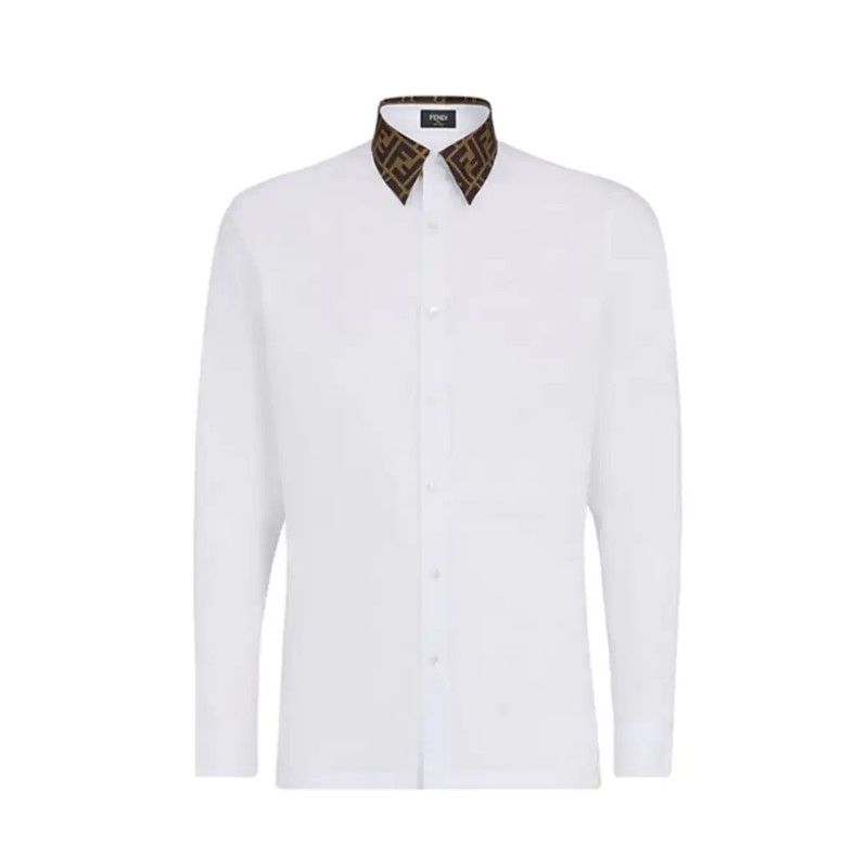 Fendi Men's White Cotton Long Sleeve Shirt 0089