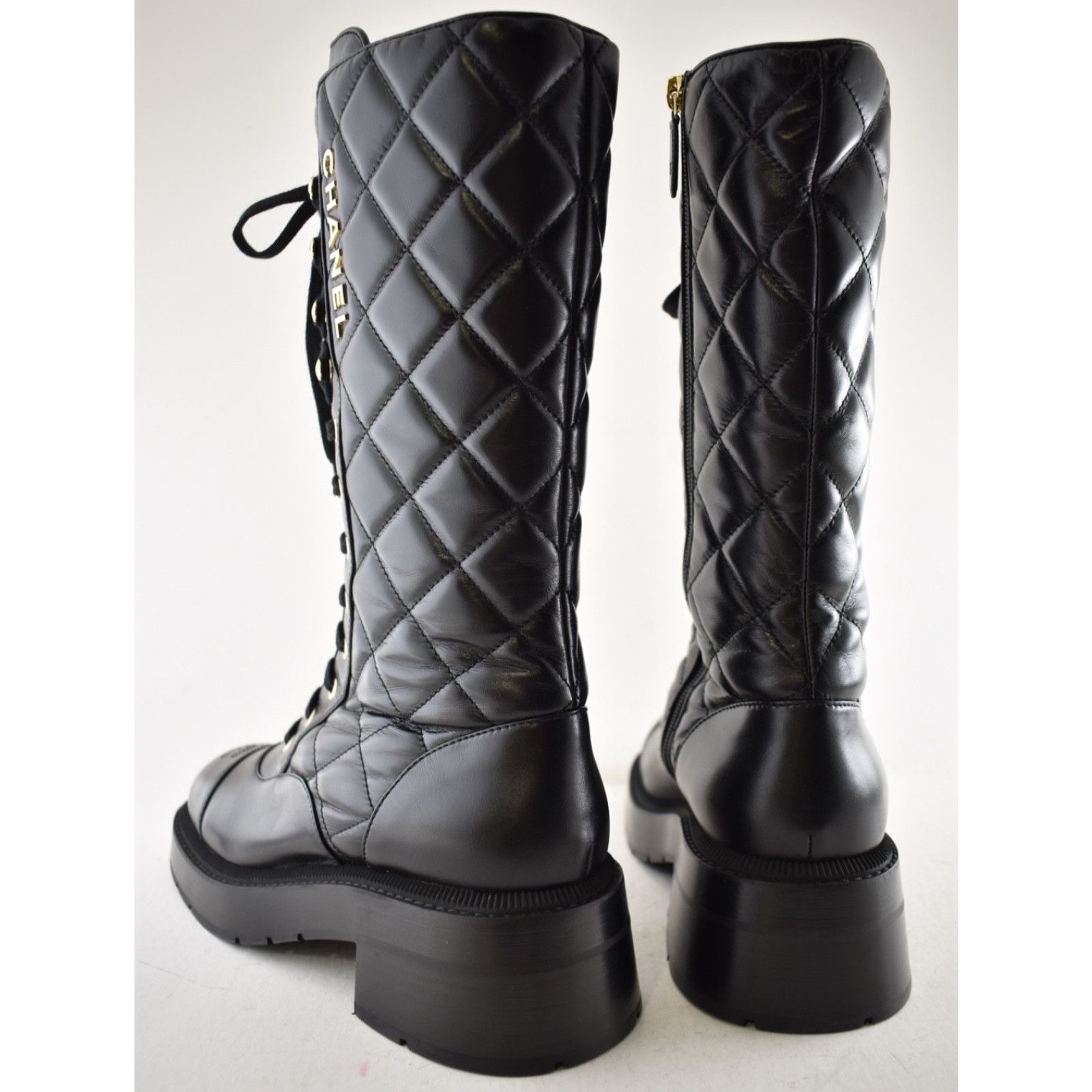 Chanel Chanel 24K Black Quilted CC Combat Lace Up Tall Boots 36 Size US 5 / IT 35 - 17 Thumbnail
