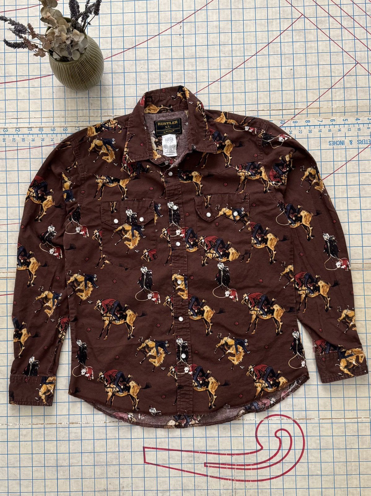 Rustler × Vintage × Wrangler Vintage Rustler by Wrangler Pearl Snap Button Up Brown Size S / US 4 / IT 40 - 1 Thumbnail
