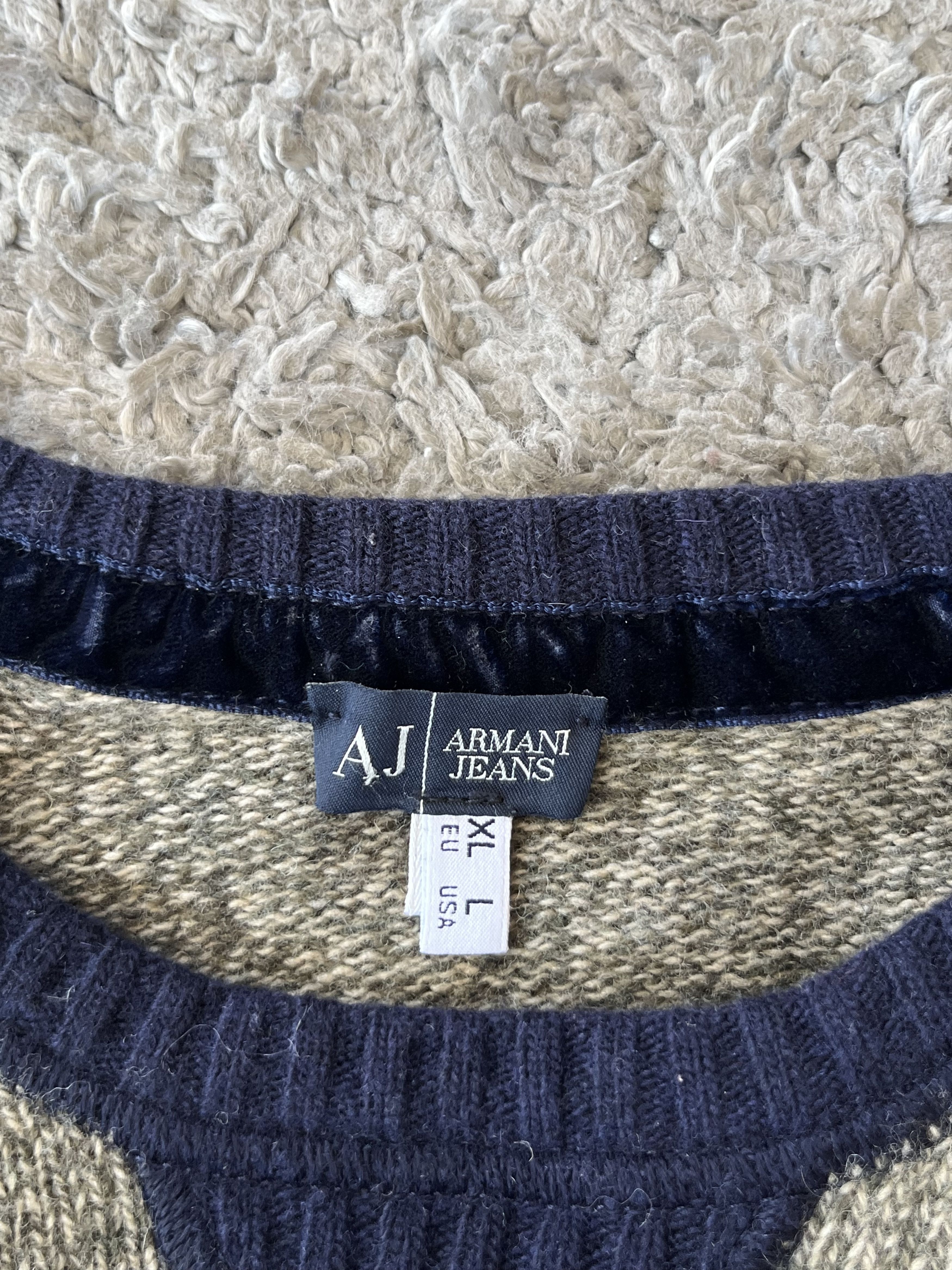 Giorgio Armani Vintage Armani Jeans Beige & Navy 00S Wool Knit Jumper Size US XL / EU 56 / 4 - 8 Thumbnail