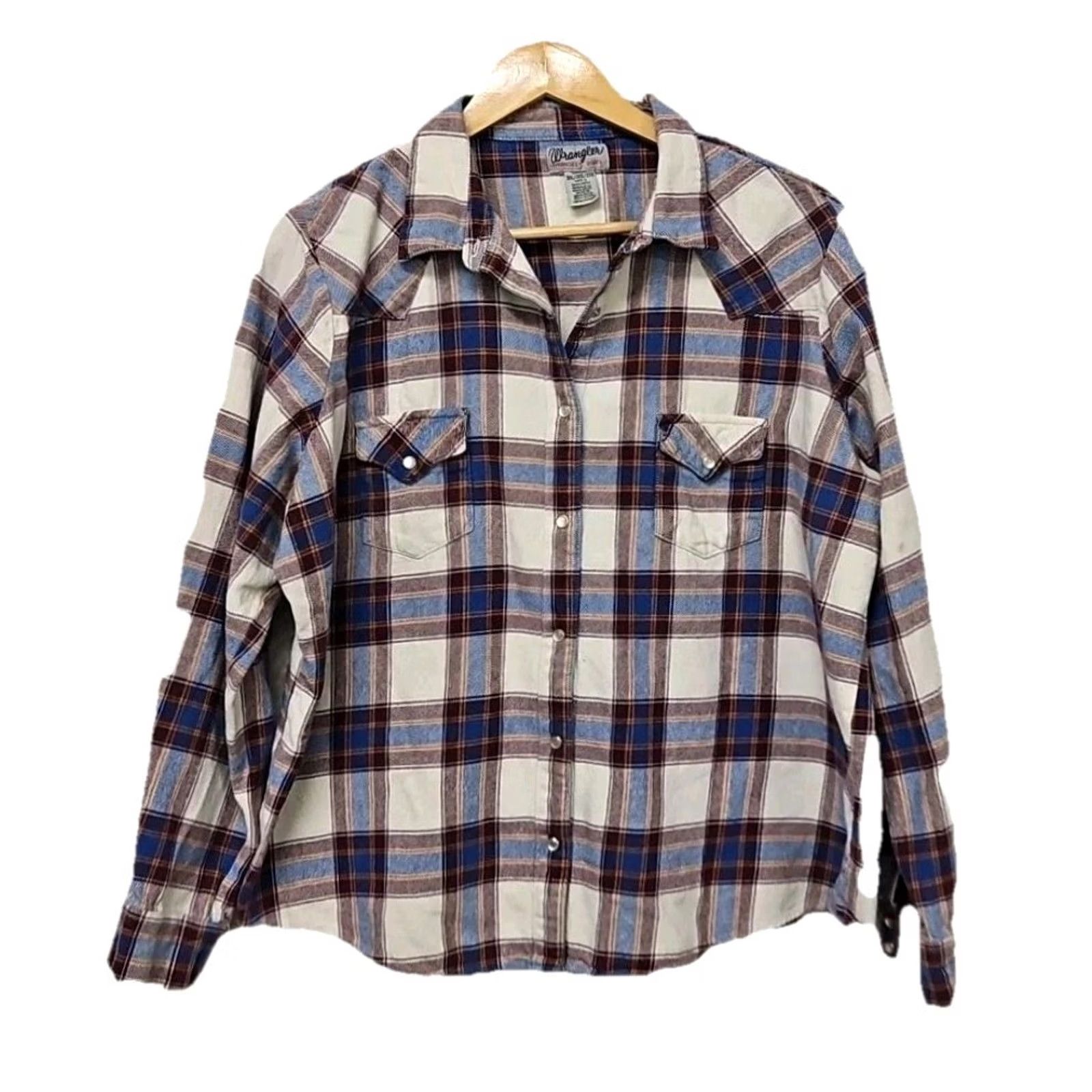 Wrangler Wrangler Shirt Western Plaid 3XL Blue Red 100% Cotton Long Sleeve Button-Down Snap Up Mens Big & Tall Size US XXL / EU 58 / 5 - 2 Thumbnail