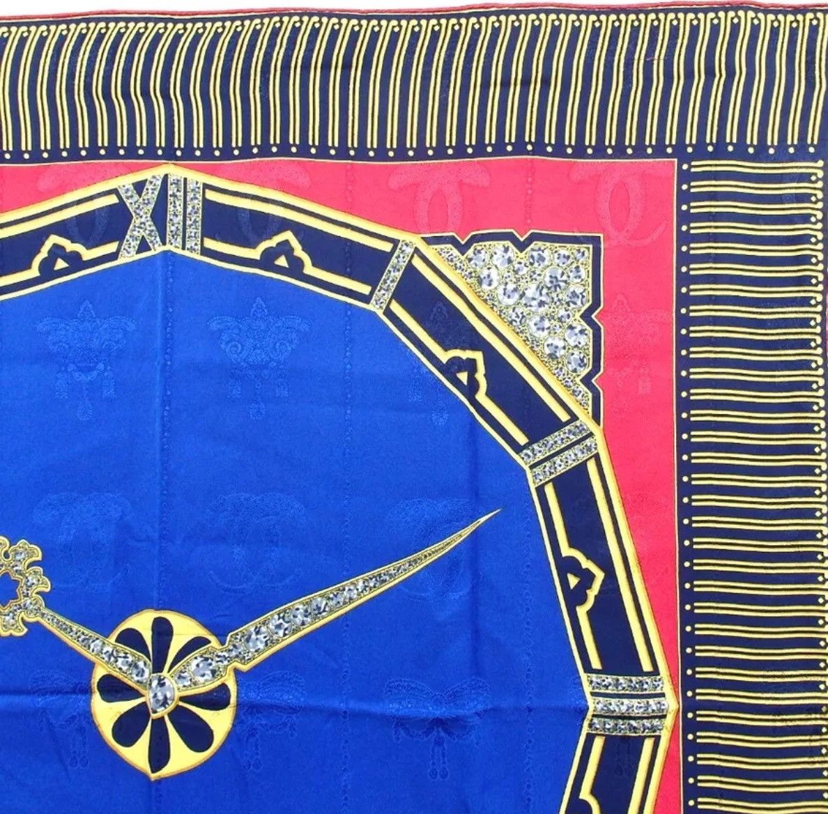 Cartier Cartier Silk scarf blue with clock motif chic handmade Size ONE SIZE - 3 Thumbnail