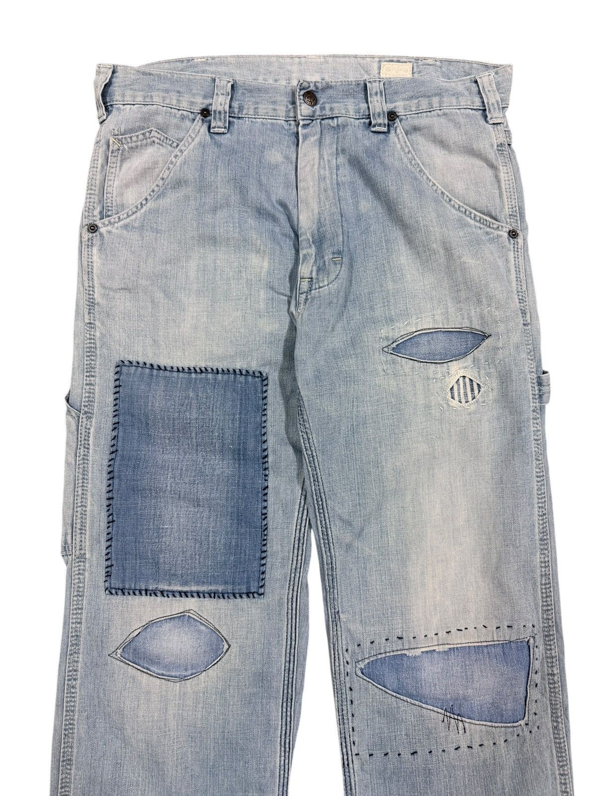 Blue Blue Japan Vtg🔥H.R Market Blue Blue Japan Carpenter Sashiko Jeans Size US 33 - 3 Thumbnail