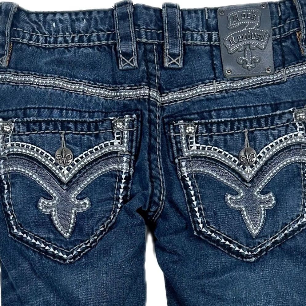 Vintage Rock Revival Jeans Bootcut Womens Rhinestone Embroidered Denim Size 28 Blue 5-Pocket Slim Rise Mid Inseam 36 Size 28" / US 6 / IT 42 - 4 Thumbnail