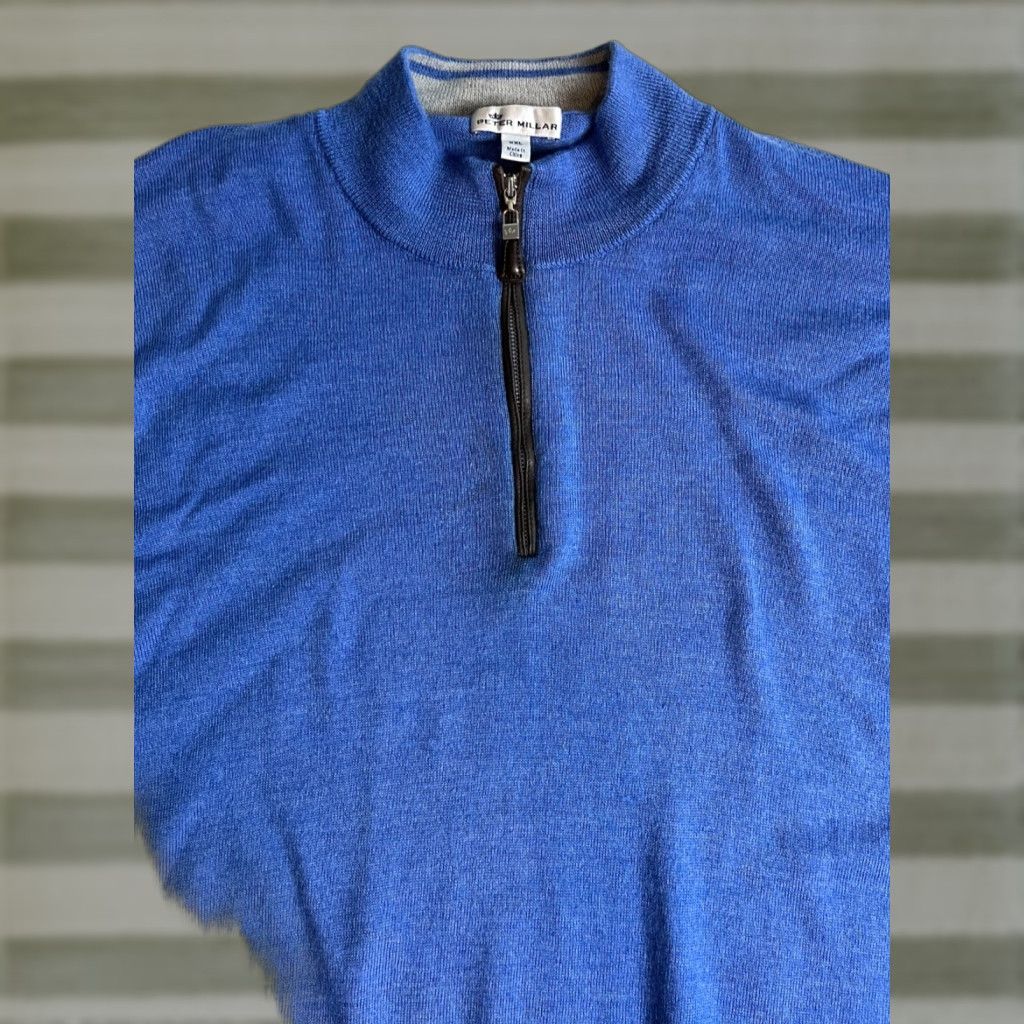 Peter Millar Peter Millar Nappa Trimmed 1/4 Zip Sweater Merino Wool Silk Blue 2XL Mens Size US XXL / EU 58 / 5 - 1 Thumbnail