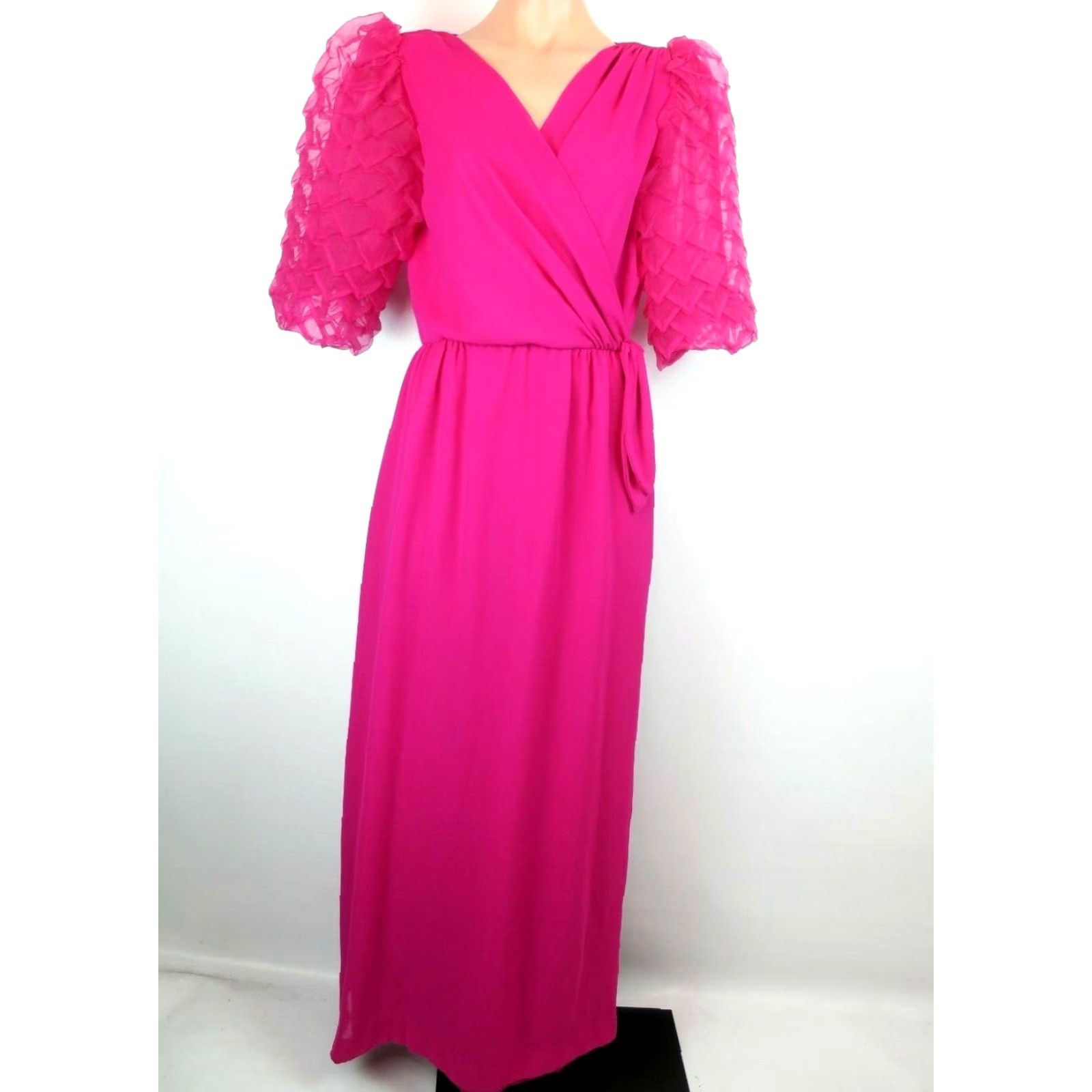 VTG Miss Elliette Pink Gown Prom Pageant Formal 1960s Ball Gown 12 Women  Pineapple Sleeve Chiffon