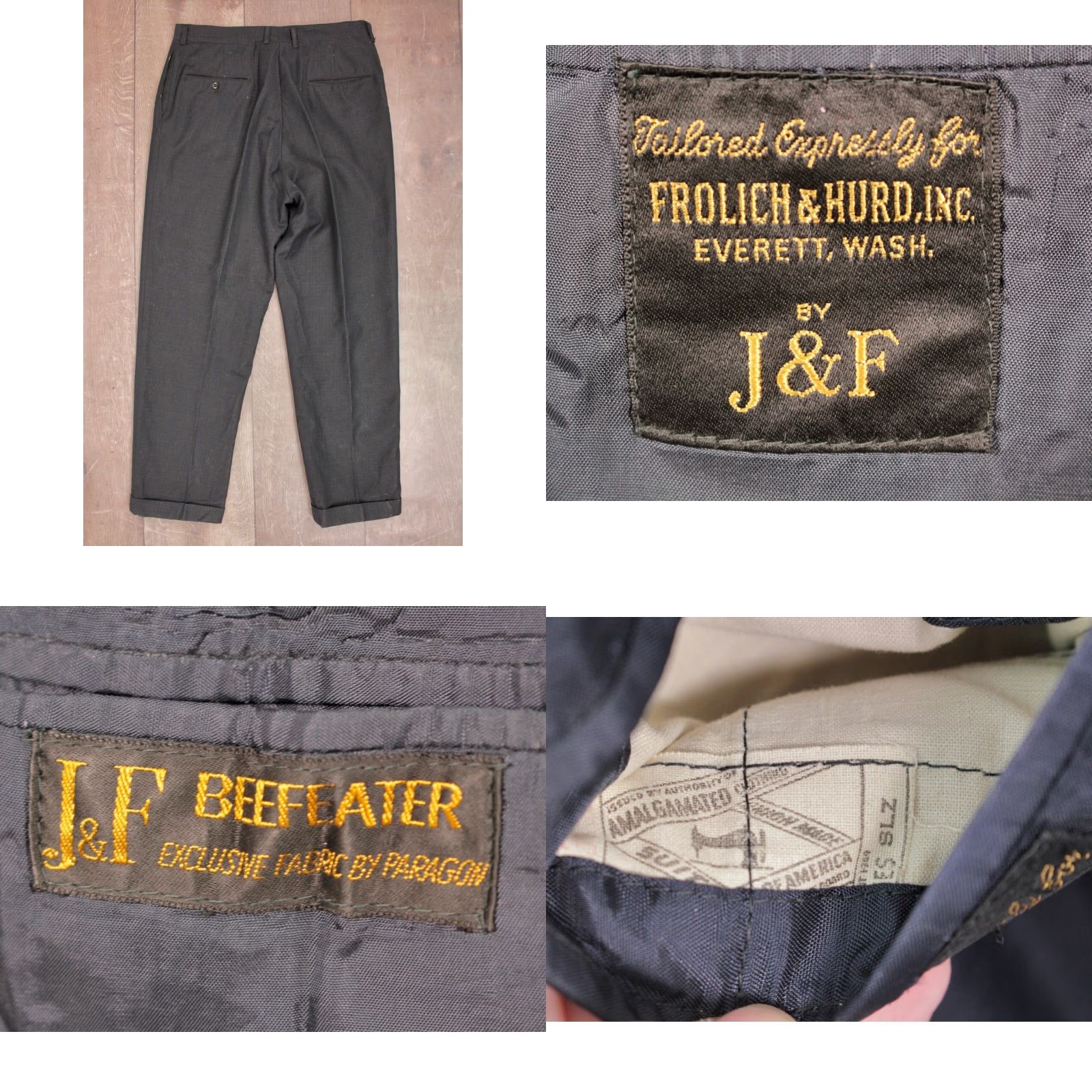 Vintage VINTAGE Mens VTG 50s 2 PC Navy Blue / Grey 3 Button Suit Sz M 1950s Drop Loop Pants Size 40R - 8 Thumbnail