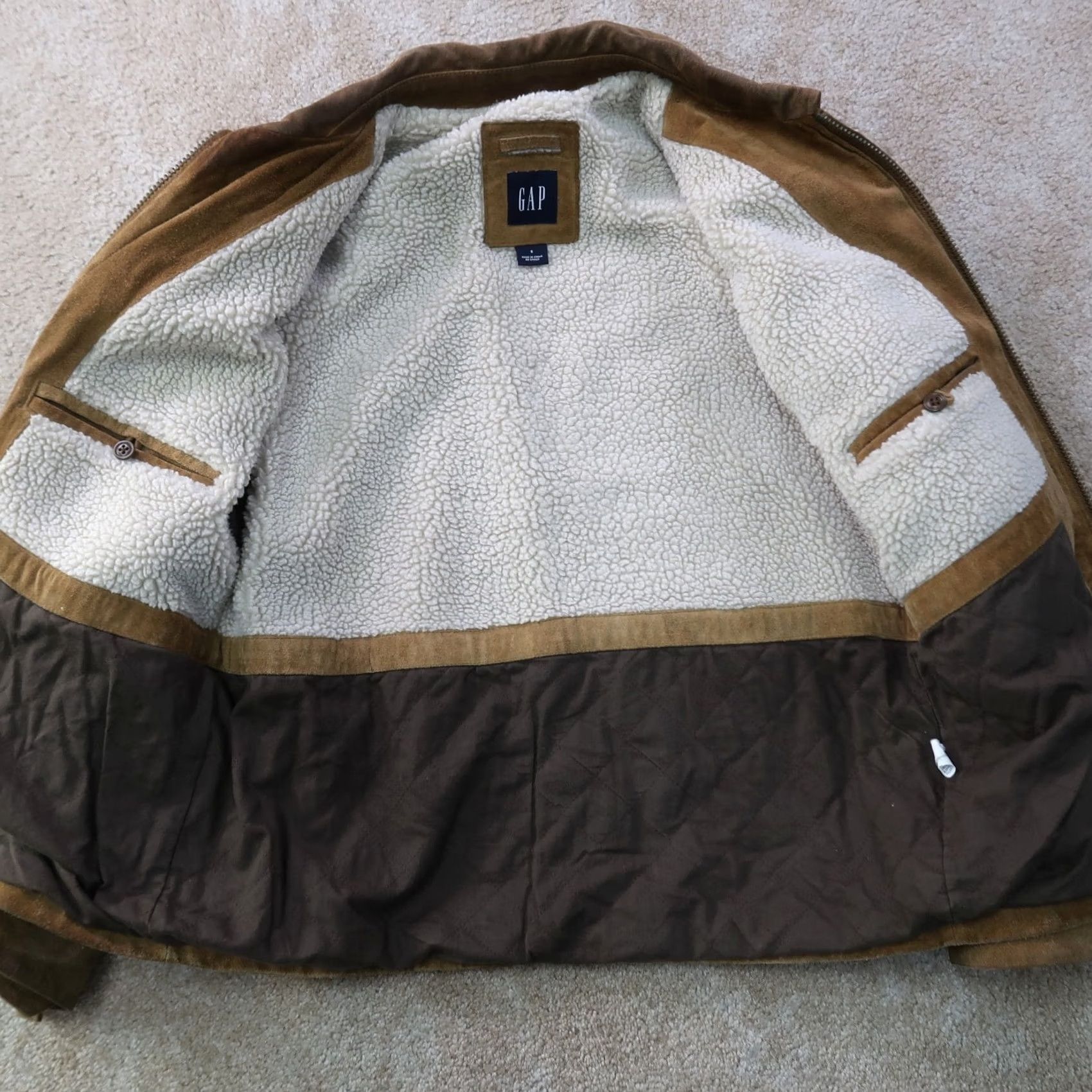 Gap VINTAGE GAP Beige SUEDE Leather Jacket Men Small Full Zip Fleece Lined Size US S / EU 44-46 / 1 - 7 Thumbnail