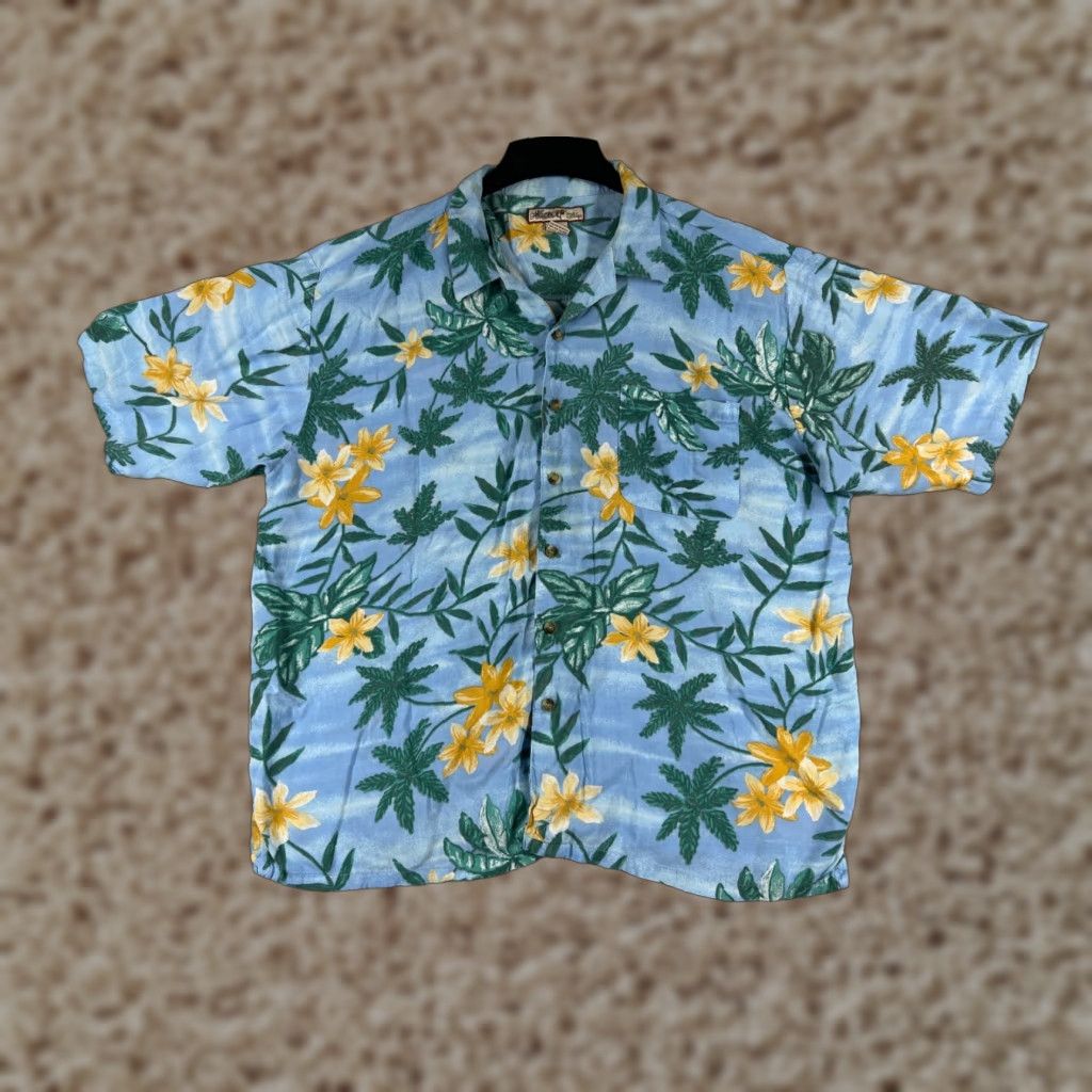 Paradise Paradise Blue Shirt Men 2XL Floral Hawaiian Button-Up Blue Green 100% Rayon All Seasons Lightweight Short Sleeve Casual Beach Pattern Vintage: No Size US XXL / EU 58 / 5 - 1 Thumbnail