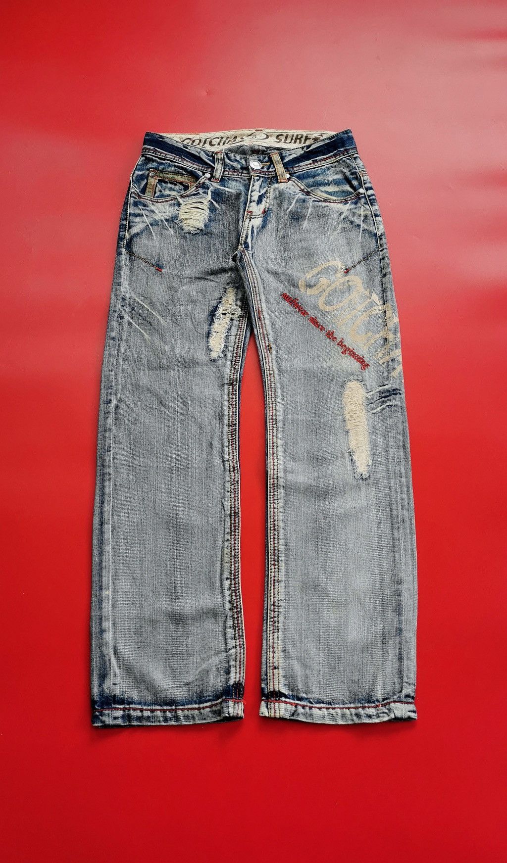 Gotcha Vintage Gotcha Surf Print Distressed Jeans Size US 30 / EU 46 - 2 Thumbnail