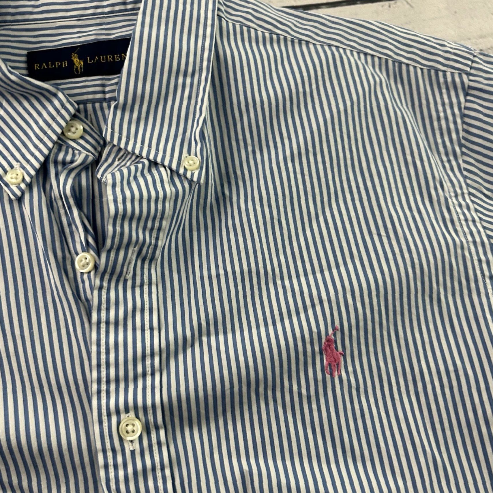 Polo Ralph Lauren Ralph Lauren Striped Short Sleeve Button Front Shirt Men's L Blue White Size US L / EU 52-54 / 3 - 3 Thumbnail