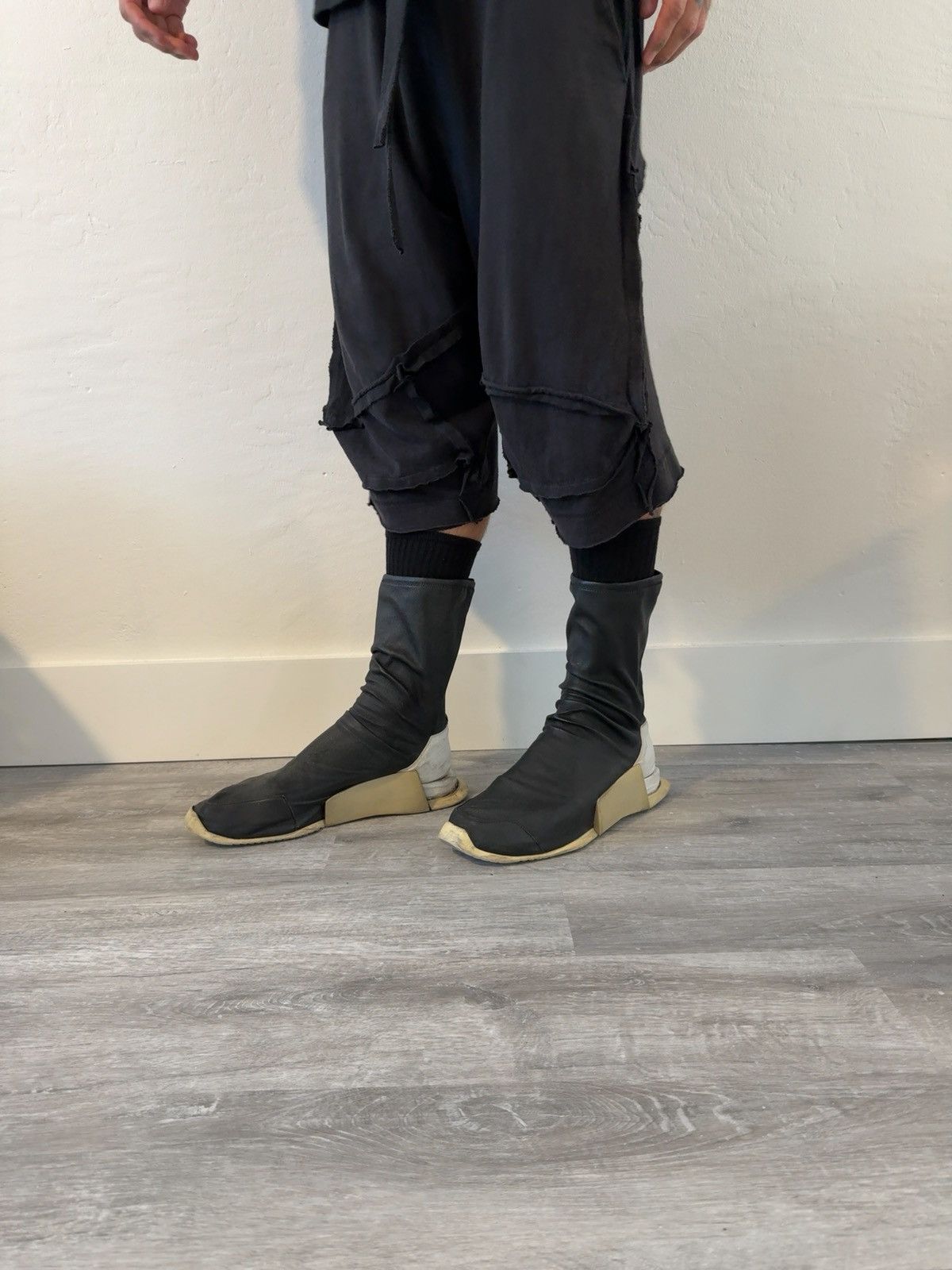Rick Owens RICK OWENS + ADIDAS SS2017 LEATHER SOCK BOOT EU44 Size US 10.5 / EU 43-44 - 1 Thumbnail