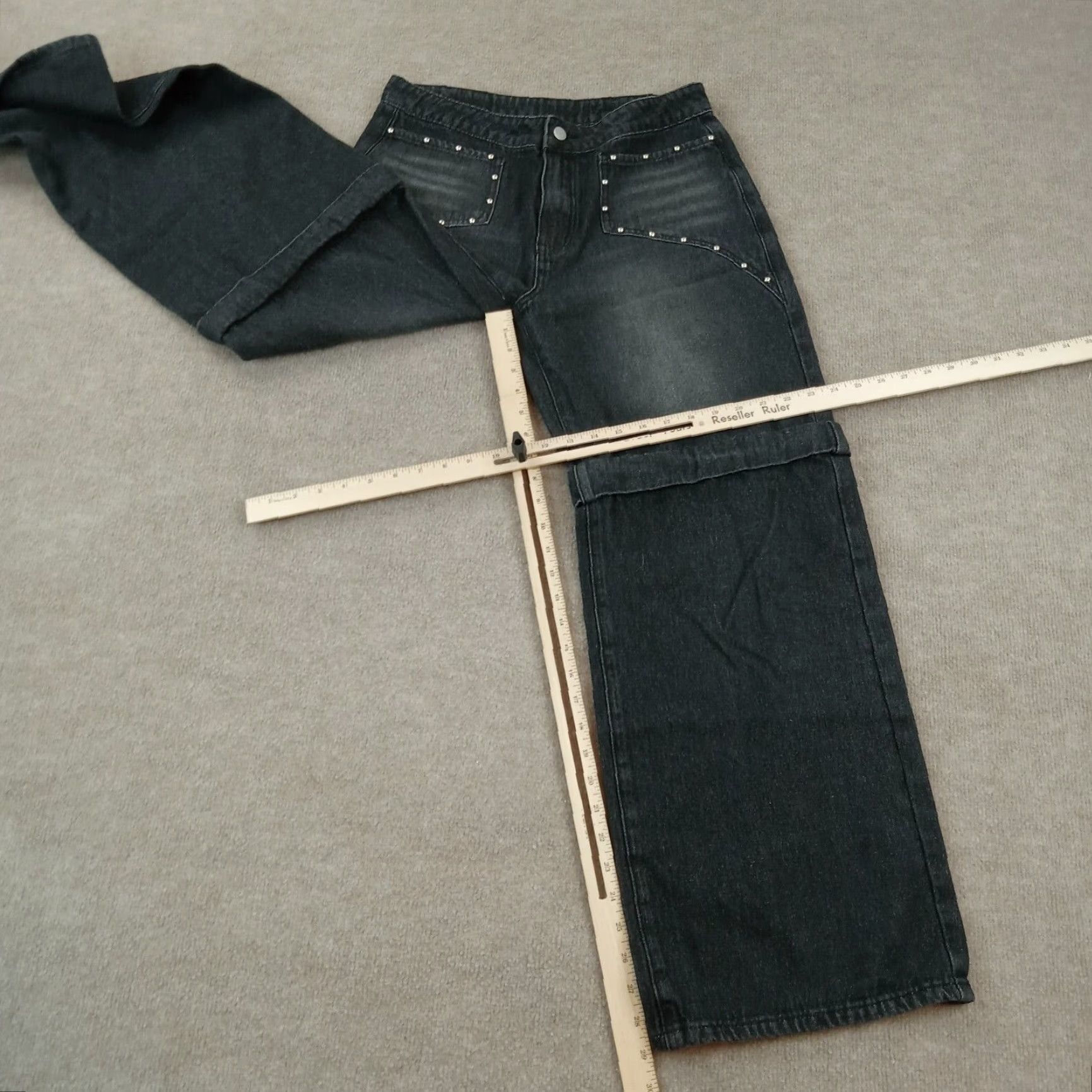 Cider Cider Black High Rise Straight Leg Studded Jeans Womens Large Size 36" / US 14 / IT 50 - 2 Thumbnail