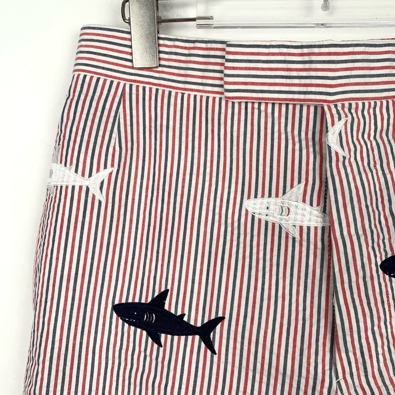 Thom Browne Thom Browne Shark Embroidery Seersucker Striped Shorts Size US 36 / EU 52 - 3 Thumbnail