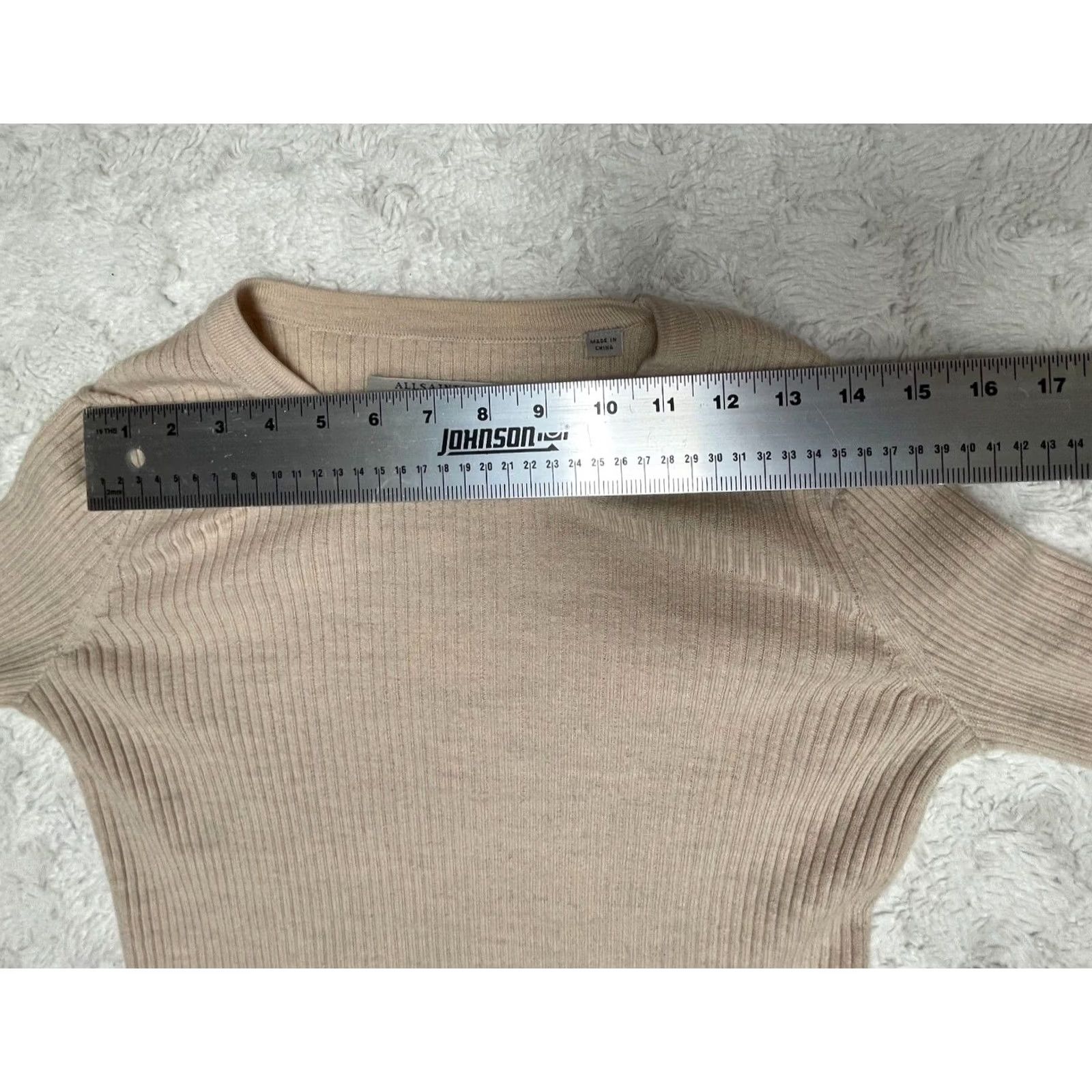 Allsaints Allsaints Keld Crew Neck Ribbed Merino Wool Asymmetric Sweater Tan Medium Women’s Knit Long Sleeve Slim Pullover Size M / US 6-8 / IT 42-44 - 5 Thumbnail