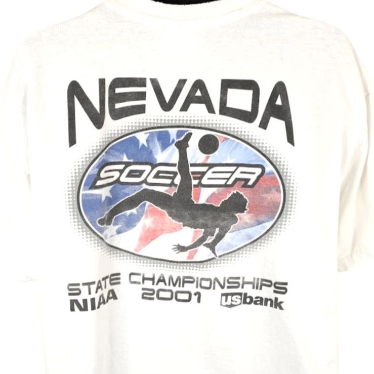 Gildan VINTAGE Gildan T Shirt Mens XL NIAA Soccer 2001 State Championships Nevada White Crew Neck Short Sleeve Sports 2000s Size US XL / EU 56 / 4 - 2 Thumbnail