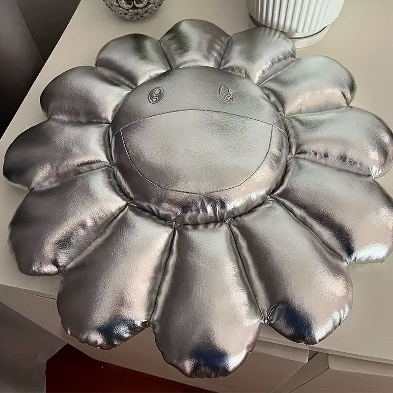 Designer × Handmade Design Silver Sunflower Smile Bedroom Cushion Size ONE SIZE - 4 Thumbnail