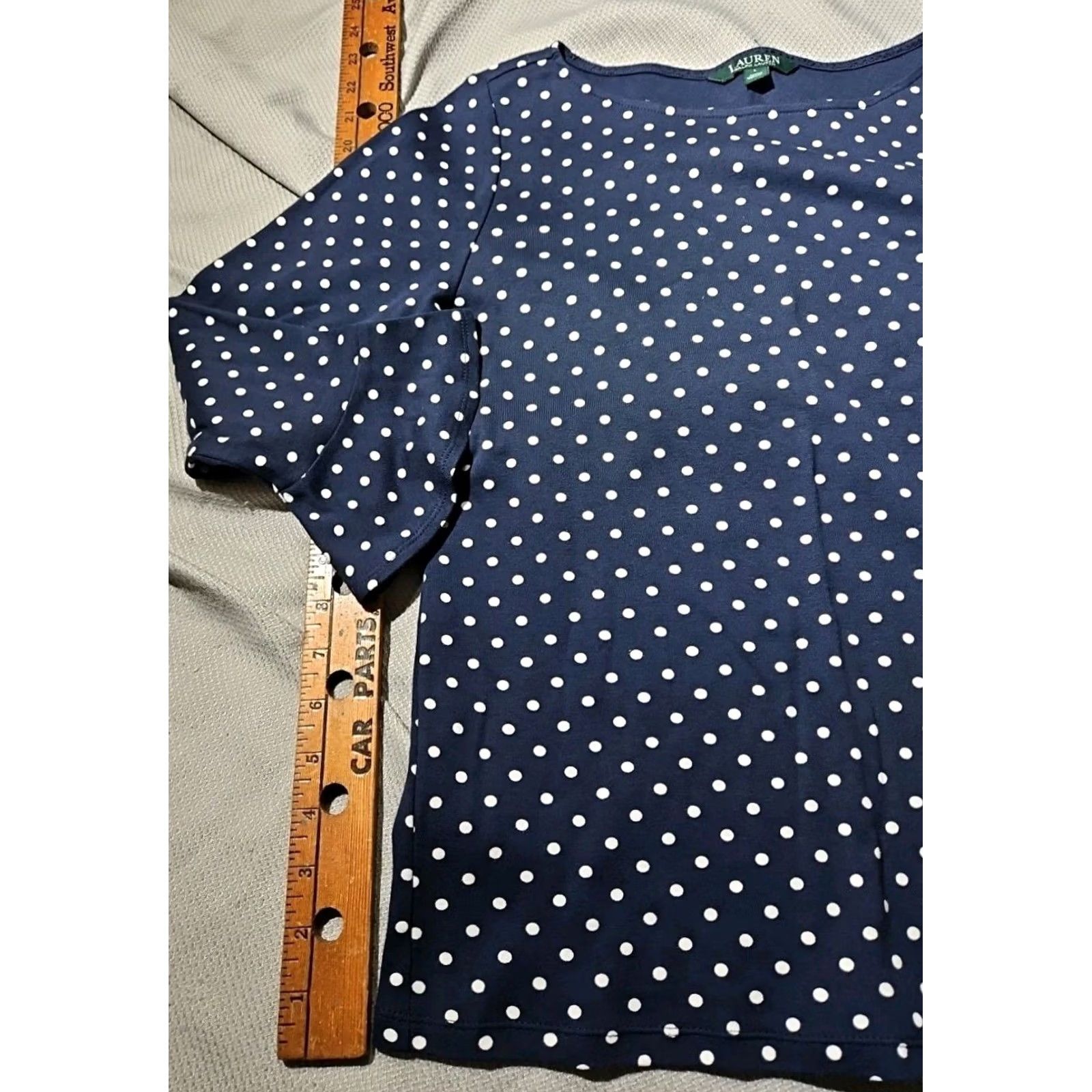 Ralph Lauren Lauren Ralph Lauren Shirt Womens Large Blue Polka Dots Bell Sleeve Ruffle Preppy Size L / US 10 / IT 46 - 2 Thumbnail