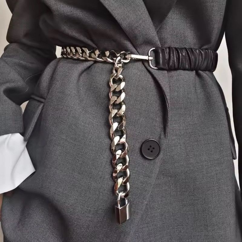 Japanese Brand × Leather Elastic Leather Silver Chain Belt Size ONE SIZE - 1 Thumbnail