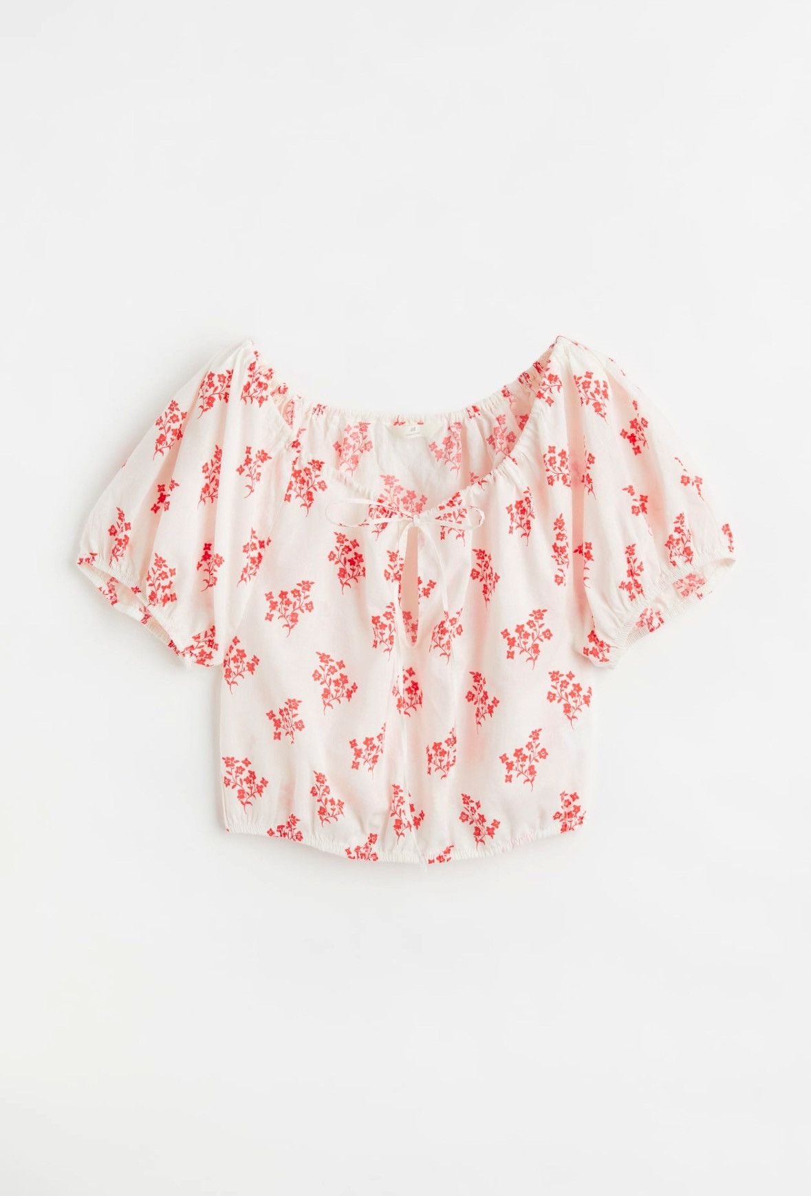 H&M H&M Womens White Floral Linen Blend Peasant Crop Top Blouse Size S / US 4 / IT 40 - 3 Thumbnail