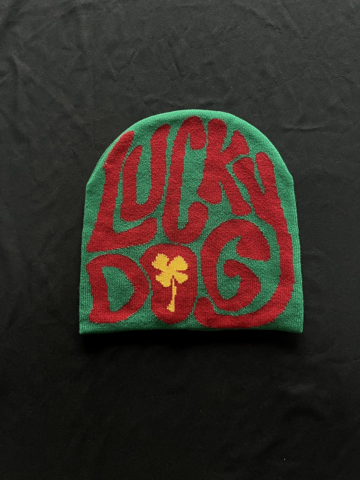 Japanese Brand Deadstock Lucky Dog Graphic No Cuff Knit Beanie Hat OS Size ONE SIZE - 1 Thumbnail