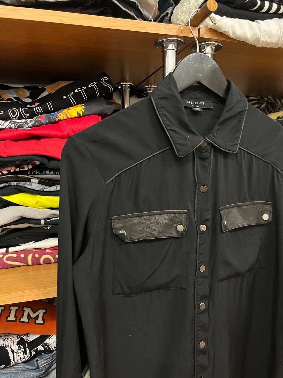 Allsaints Avant Garde Y2K Total Black Button Up Classic Shirt Size S / US 4 / IT 40 - 2 Thumbnail