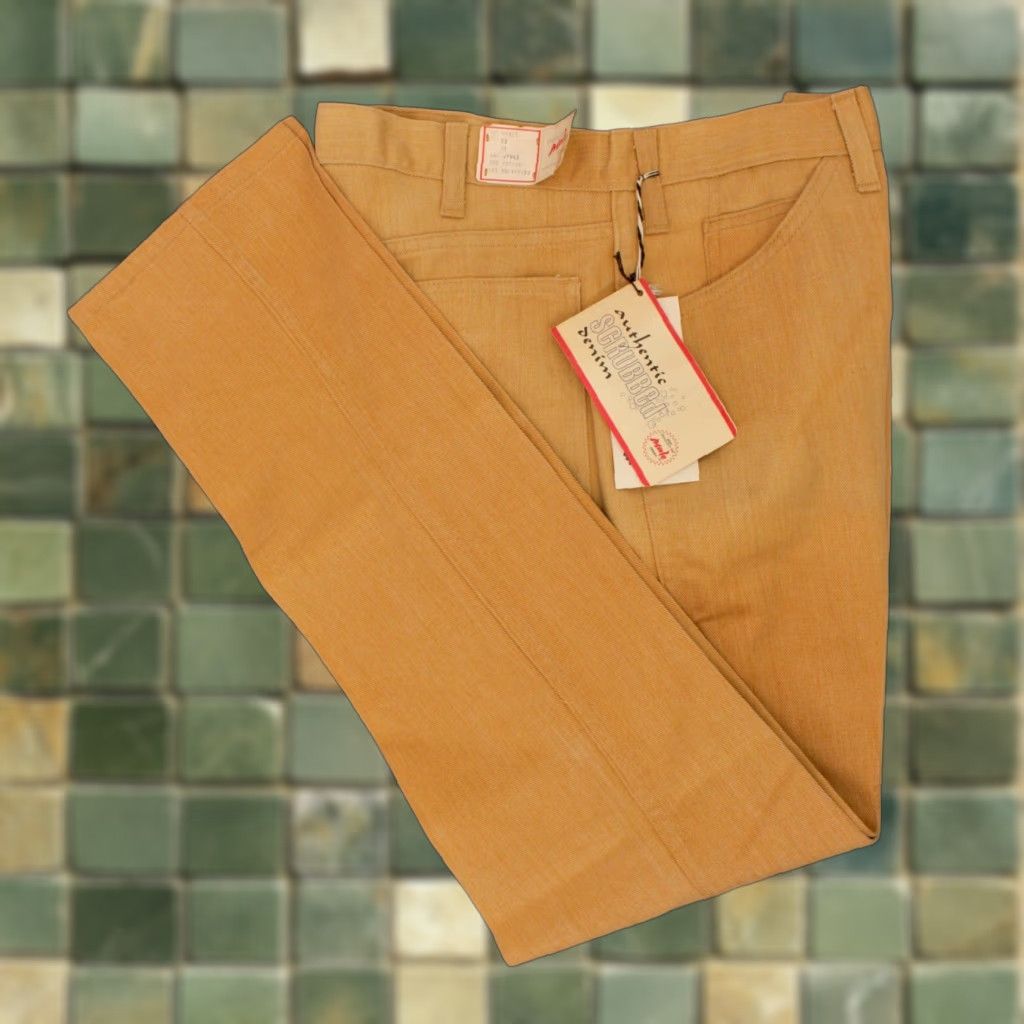 Denime VINTAGE Men’s VTG 1960s NOS Khaki Tapered Leg Pants 32x31 Beige Cotton Polyester 60s Western Mens Size US 32 / EU 48 - 1 Thumbnail
