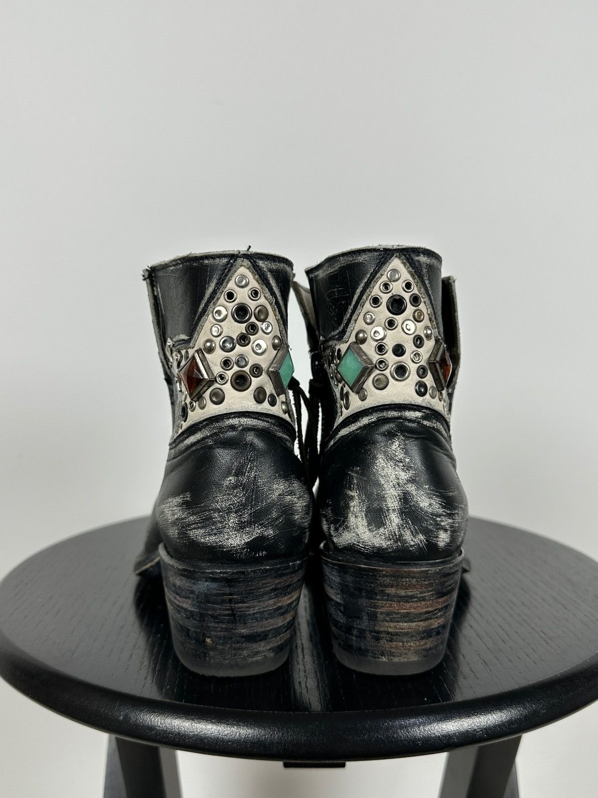 Sendra Sendra Distressed Leather Studded Western Ankle Biker Boots Size US 7 / IT 37 - 6 Thumbnail
