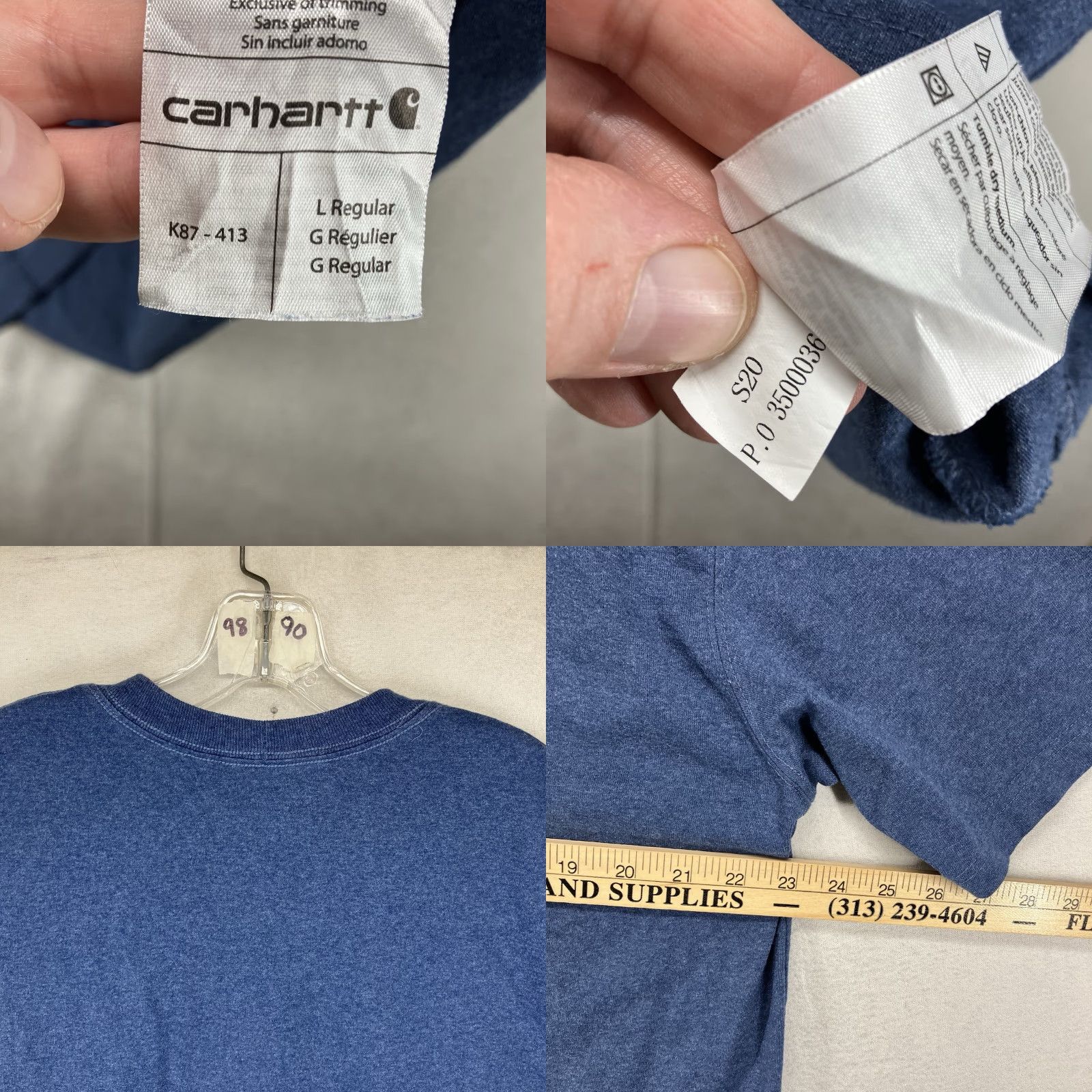 Carhartt Mens Carhartt Pocket T Shirt Large Heather Blue Crew Neck Original Fit Size US L / EU 52-54 / 3 - 8 Thumbnail