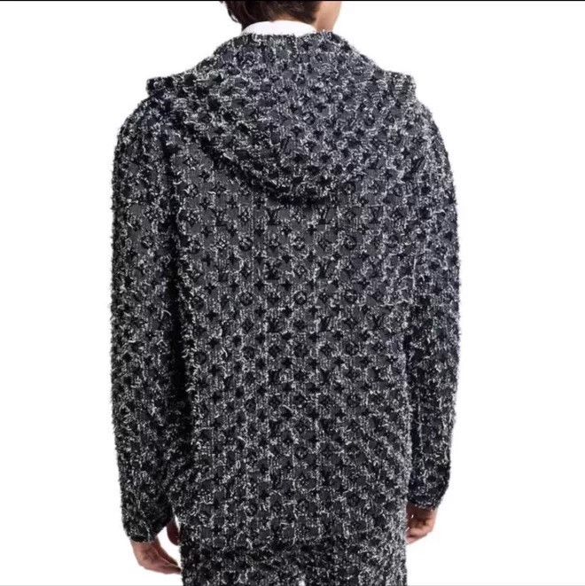 LV Denim Hooded Zip Flocked Logo Jacket Black 46