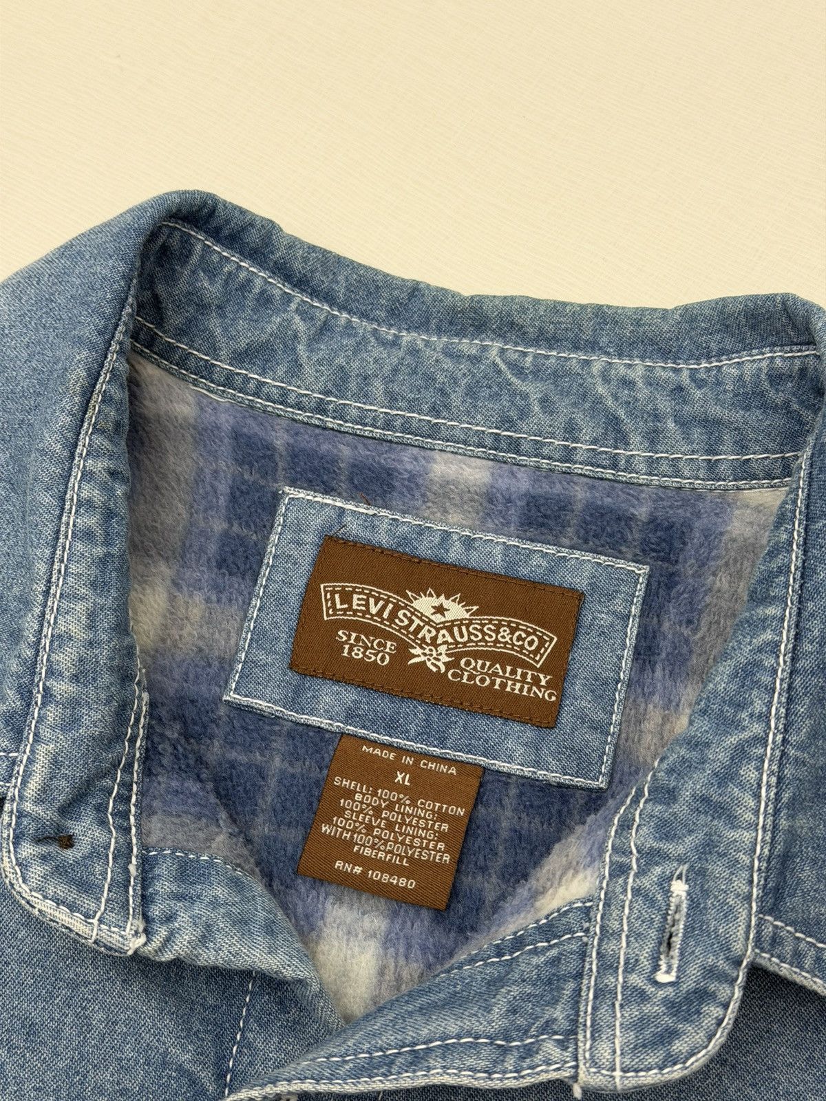 Levi's Levi Strauss & Co Denim Jacket Fleece Lined Plaid Shacket XL Size US XL / EU 56 / 4 - 5 Thumbnail