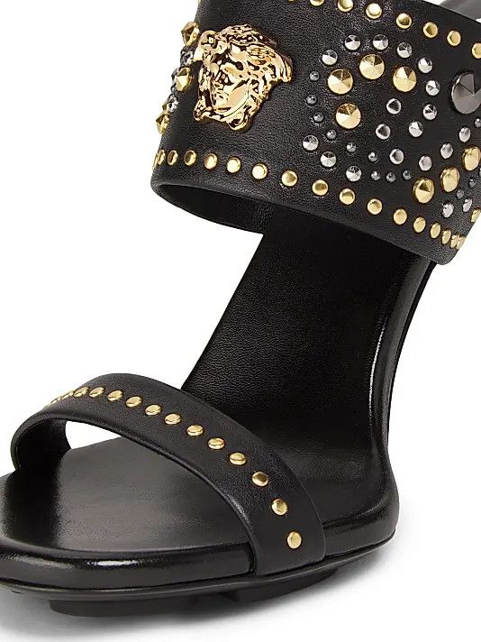 Versace os11x0326 Medusa Head Embellished-Leather Sandals in Black Size US 7.5 / IT 37.5 - 4 Thumbnail