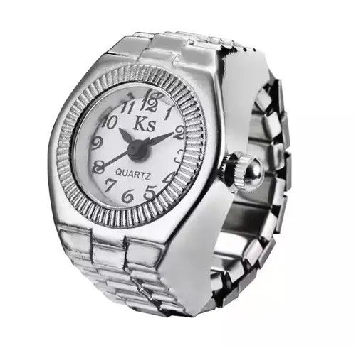 Jewelry × Vintage Watch Ring White Silver Modern Time Clock Punk Art Sleek Size ONE SIZE - 1 Thumbnail