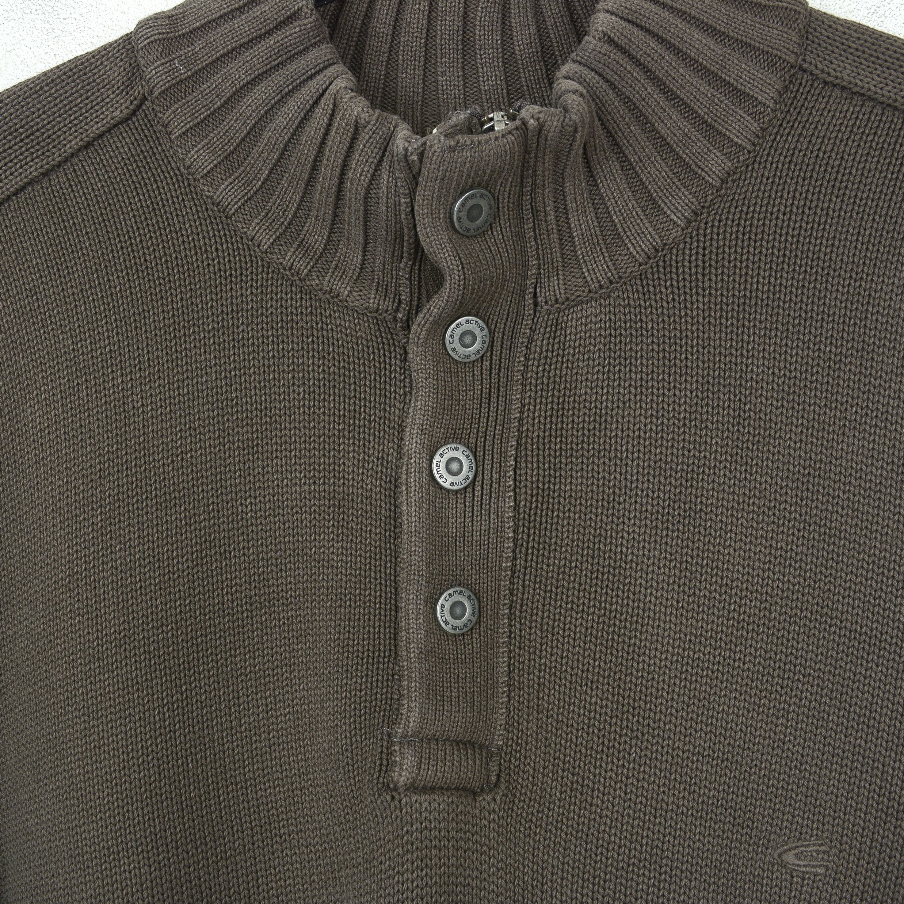 camel active Men Sweater Pullover Jumper Collar Zip Neck Knit Logo Brown Size US XL / EU 56 / 4 - 5 Thumbnail