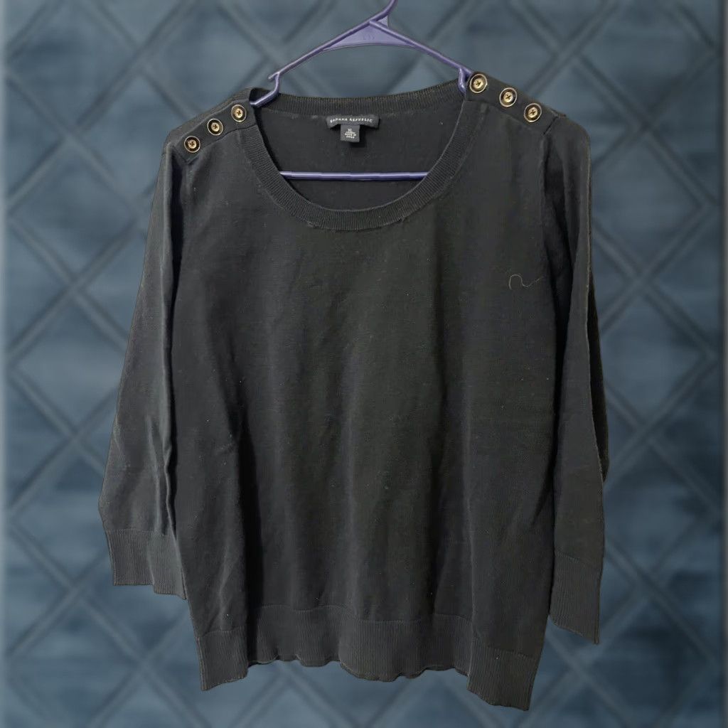 Banana Republic Banana Republic Shirt Women XL Black Knit Top Pullover 3/4 Sleeve Bateau Neck Button Shoulder Career Womens Size XL / US 12-14 / IT 48-50 - 1 Thumbnail
