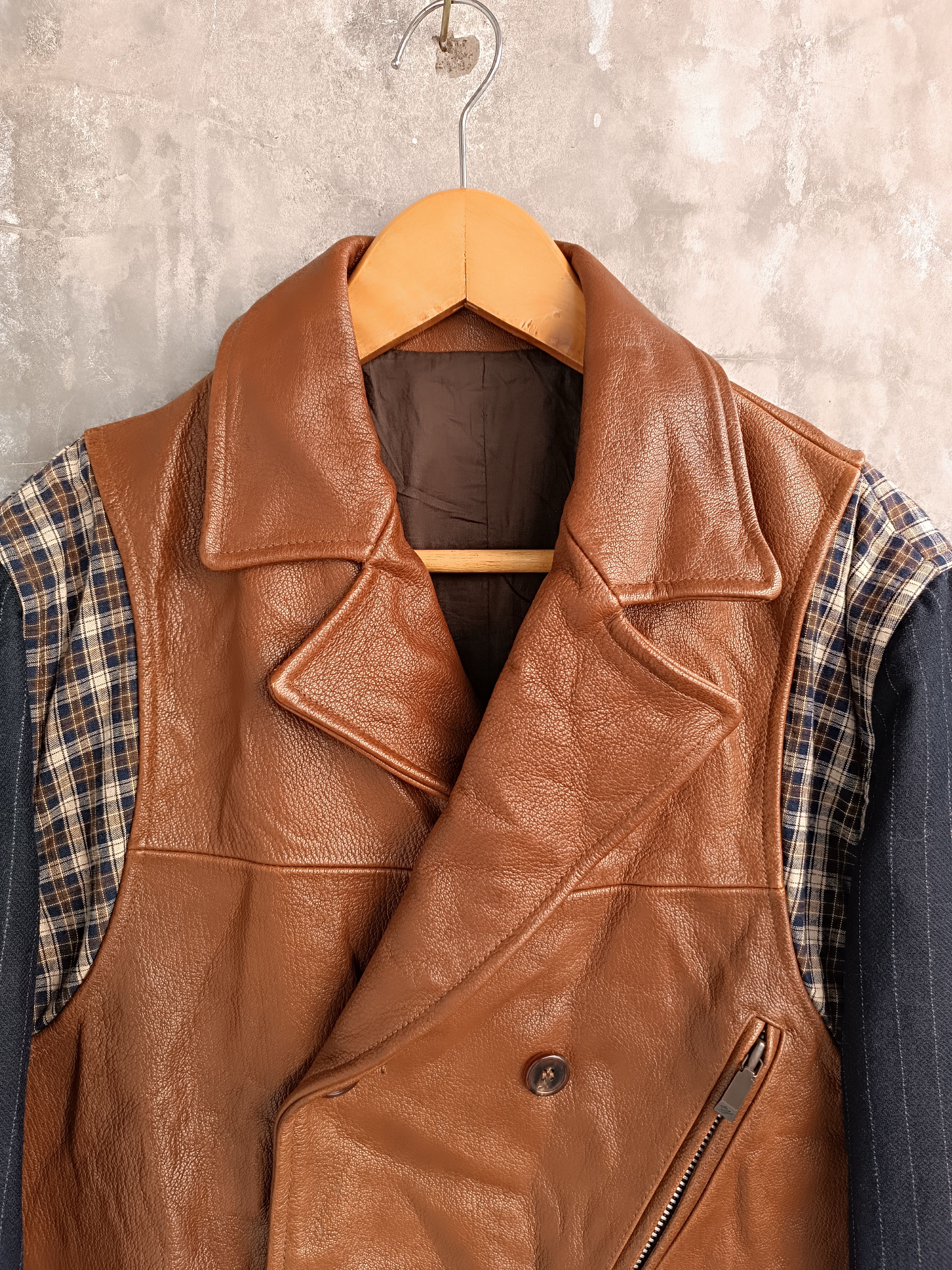 Japanese Brand × Other RARE 🔥 BLAZER JACKET WITH A COMBINATION OF BROWN LEATHER Size 52S - 3 Thumbnail