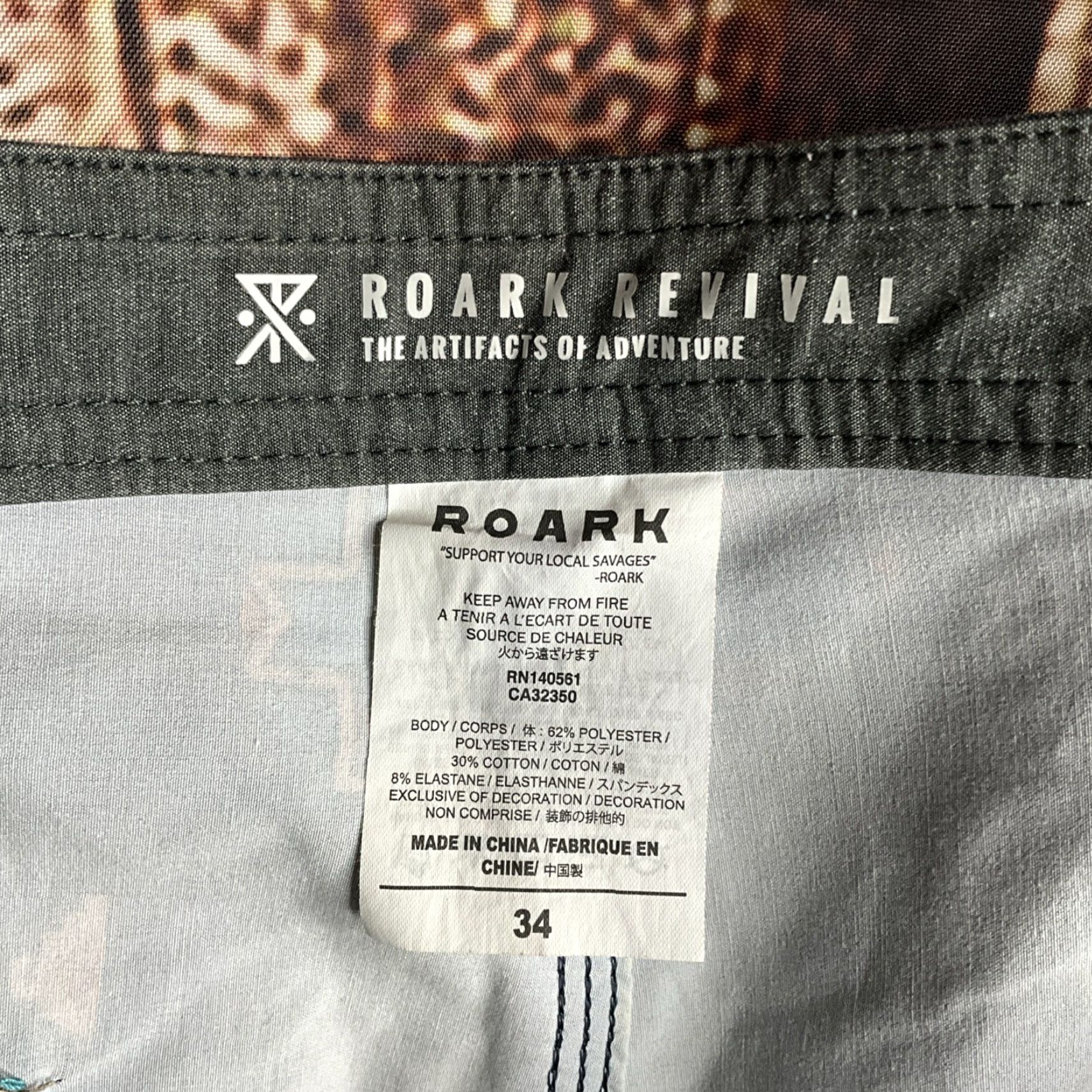 Roark Roark Board Shorts Mens 34 Aztec Print Drawstring Quick Dry Surf Beach Lightweight Blue 90s Tribal Pockets Back Pocket Mens Size US 34 / EU 50 - 3 Thumbnail
