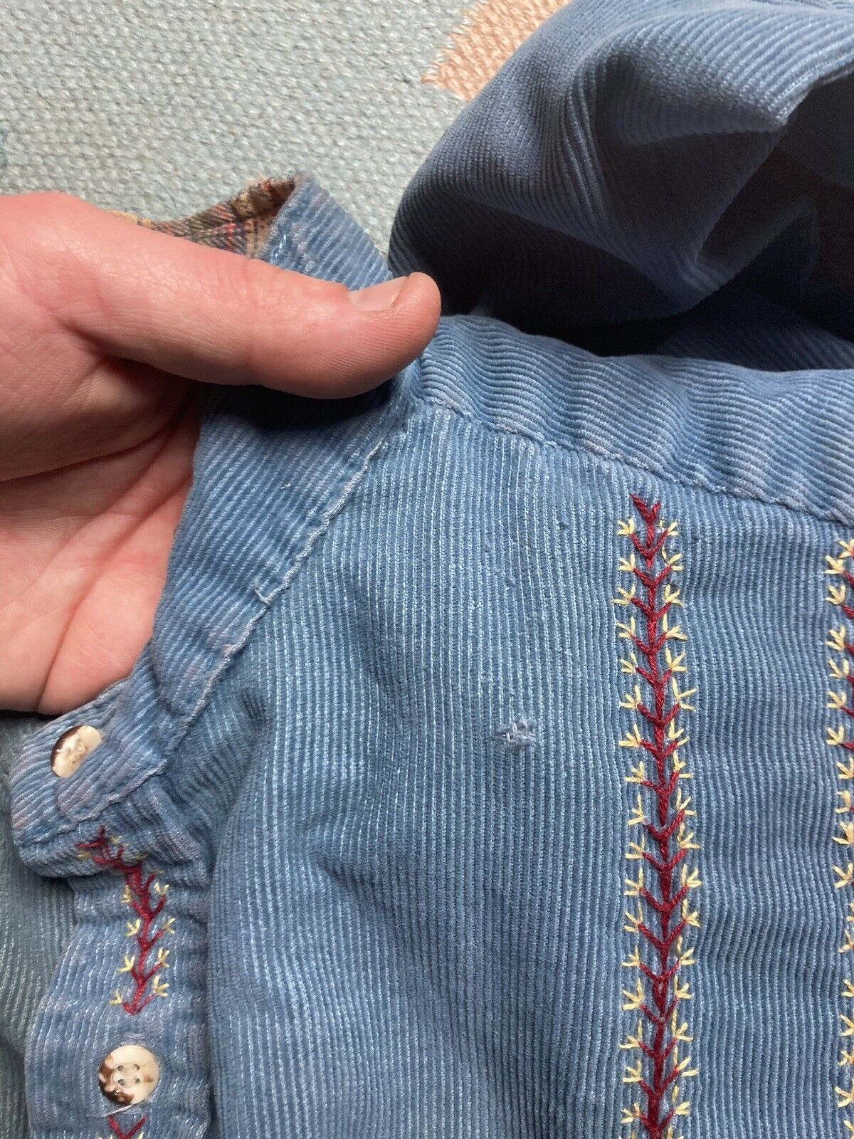 Vintage Vtg 60s button shirt corduroy hippie embroidered farm large Size US L / EU 52-54 / 3 - 6 Thumbnail