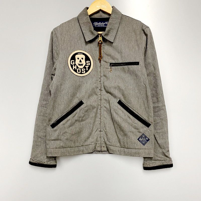 Jacket Swing Top Patch Elbow Zip Up Cotton Plain Gray