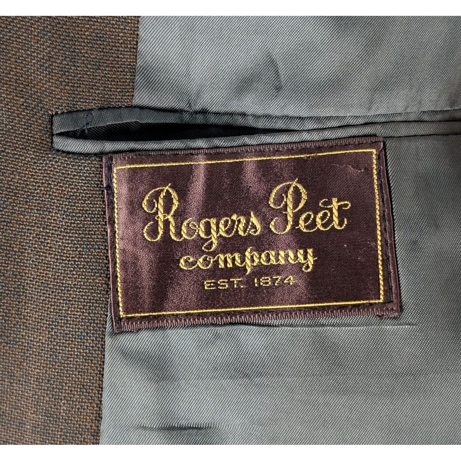Olive VINTAGE Rogers Peet Company Blazer 38 Olive Brown 60s Union Made USA Ivy League Blazer Mens 38 Short Atomic Green 3-Button Front Size 38R - 4 Thumbnail