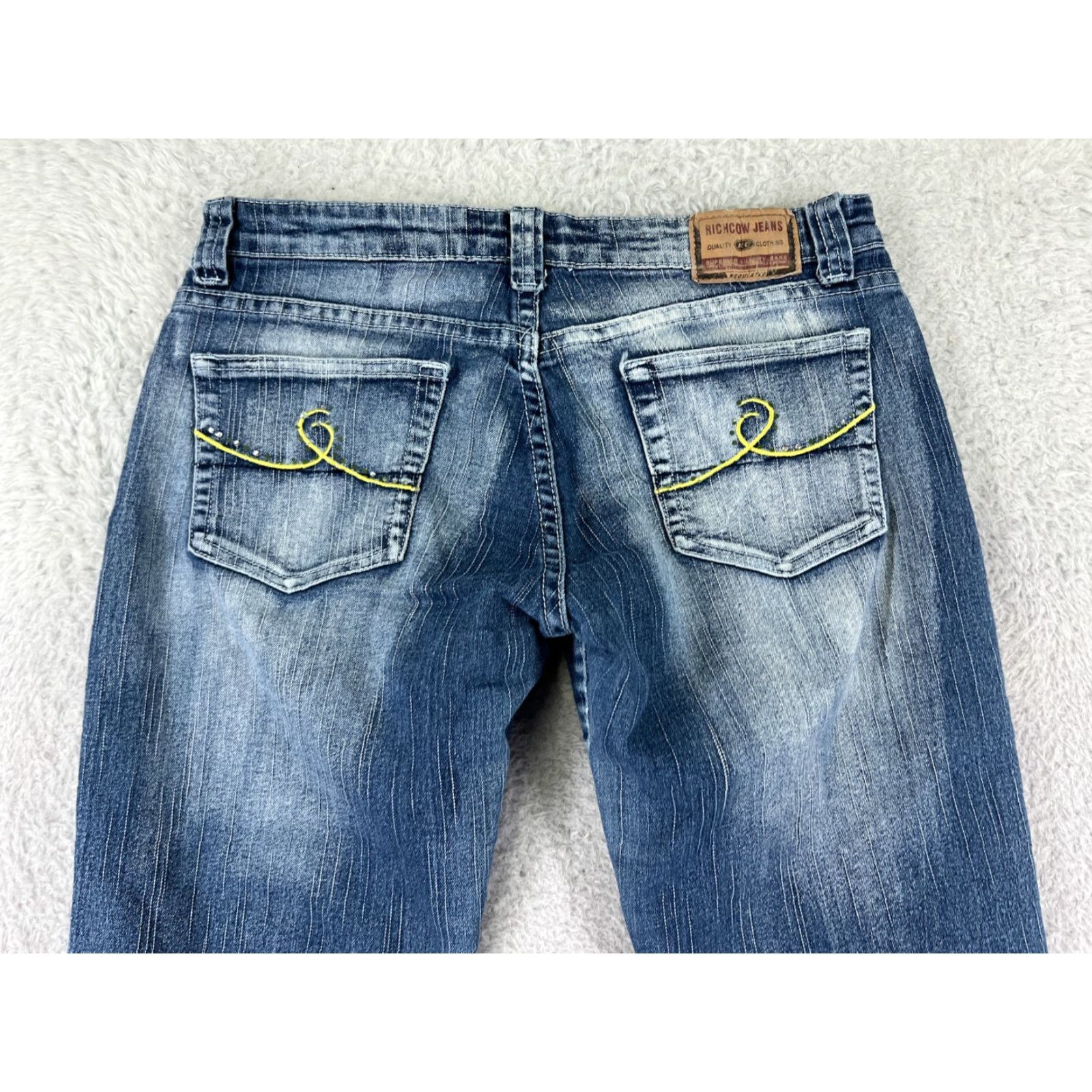 Denime Richcow Jeans Womens Bootcut 7 Blue Denim Mid Rise 5-Pocket Stretch Inseam 29in Size 28" / US 6 / IT 42 - 3 Thumbnail