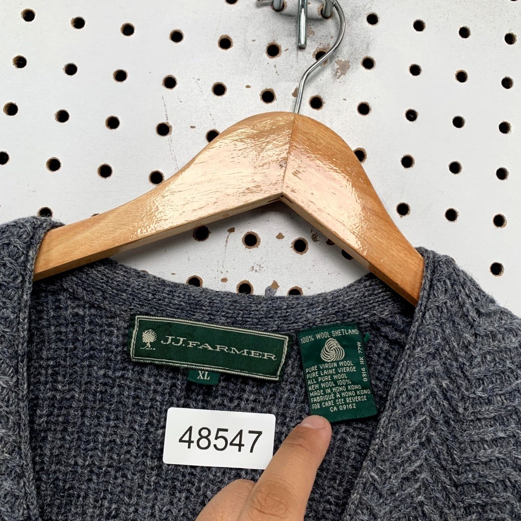 Vintage VINTAGE J.J. Farmer Sweater Vest Mens XL Grey 90s Wool Shetland Herringbone Size US XL / EU 56 / 4 - 3 Thumbnail