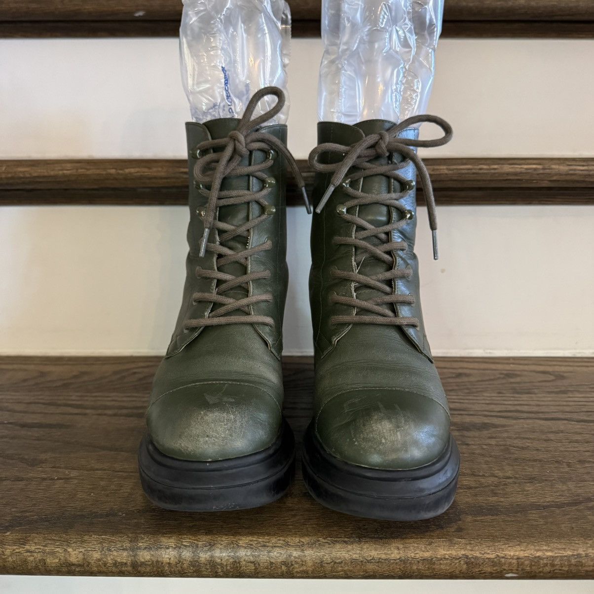 Stuart Weitzman Stuart Weitzman Olive Green Leather Platform Combat Boots Size US 6 / IT 36 - 2 Thumbnail
