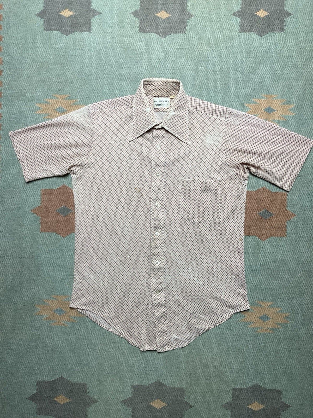 Van Heusen × Vintage 60s button shirt van heusen knit polyeste thin dagger medium Size US M / EU 48-50 / 2 - 1 Thumbnail